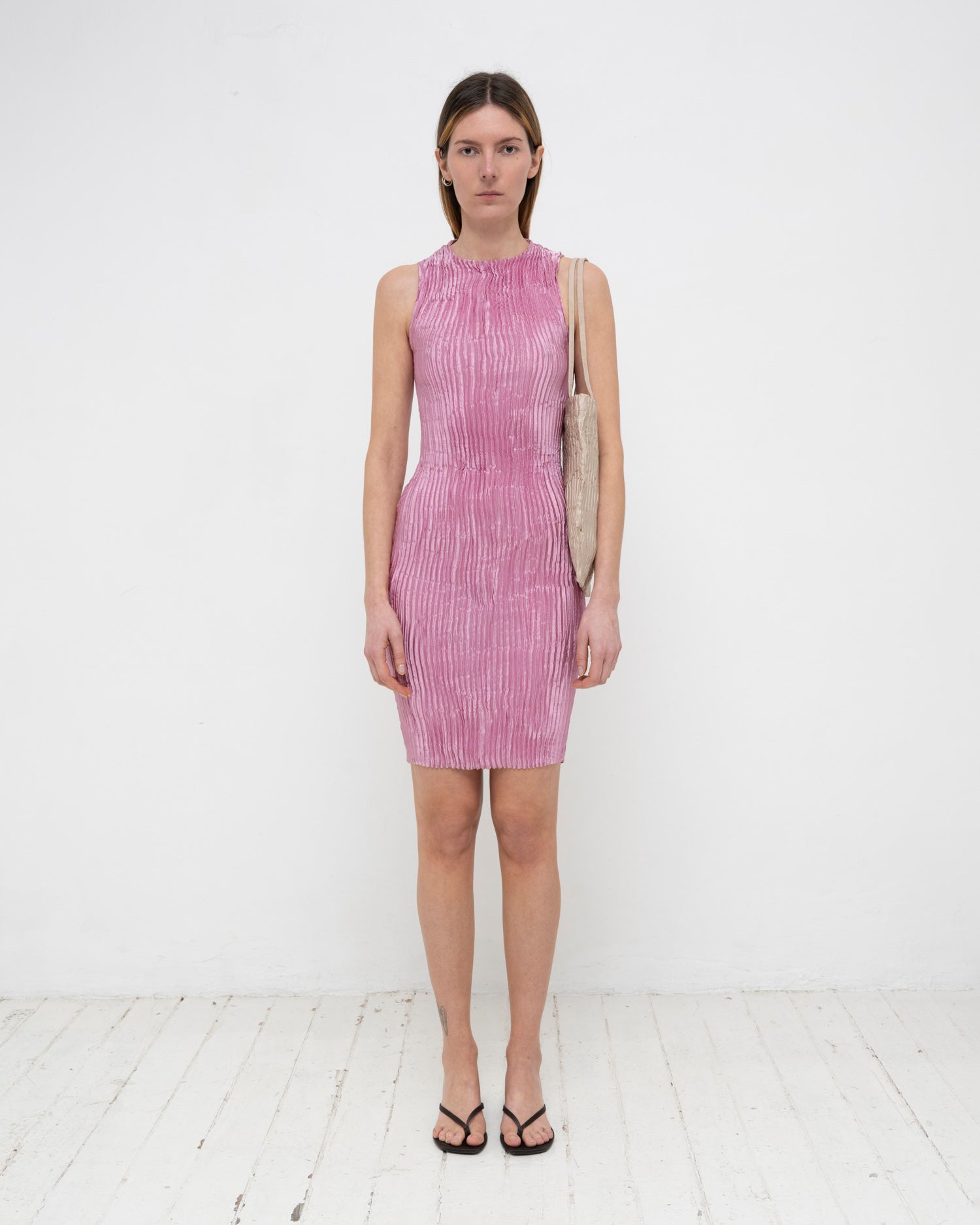 Plissé Satin Silk Tank Short Dress