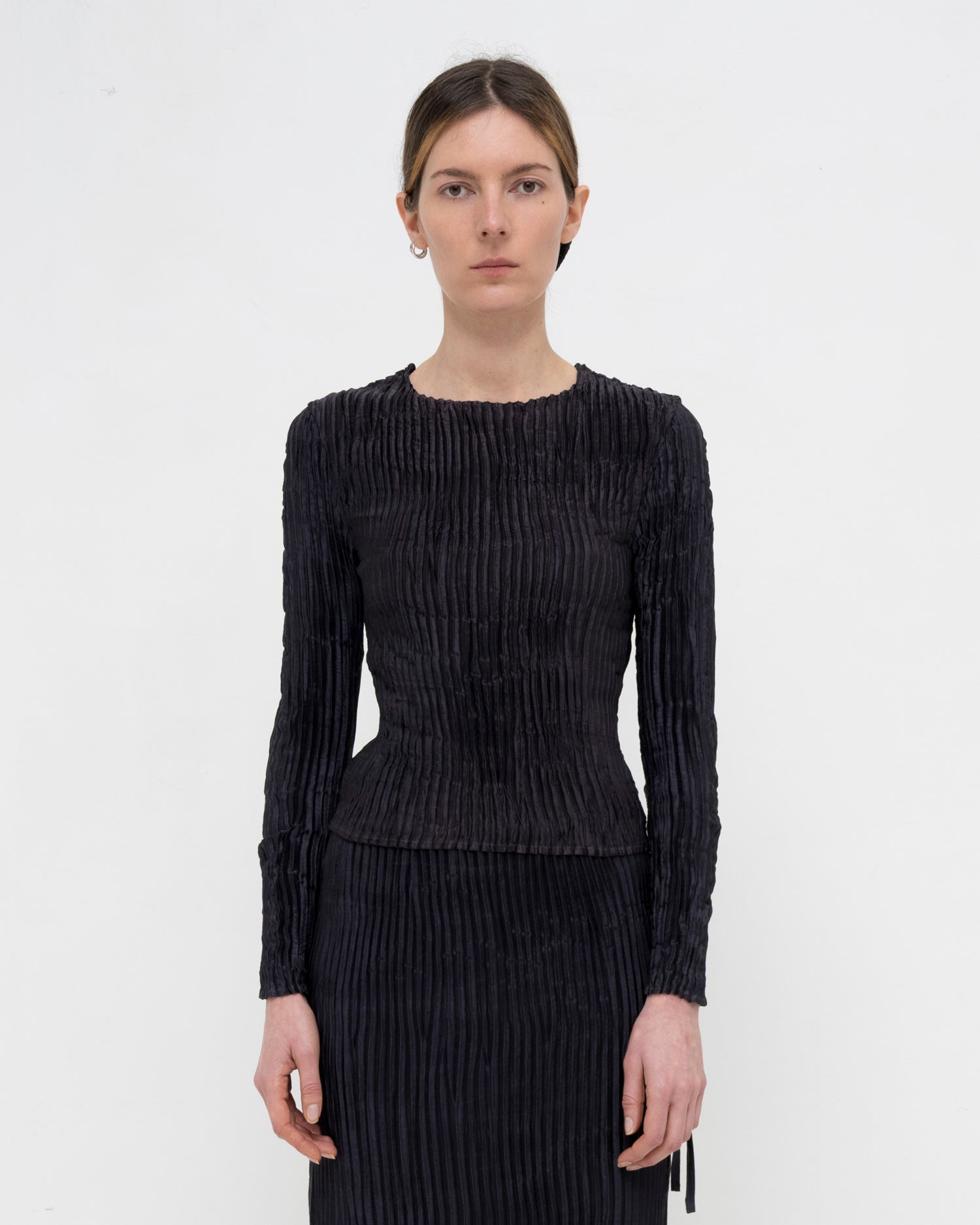 Plissé Satin Silk Sleeve Top