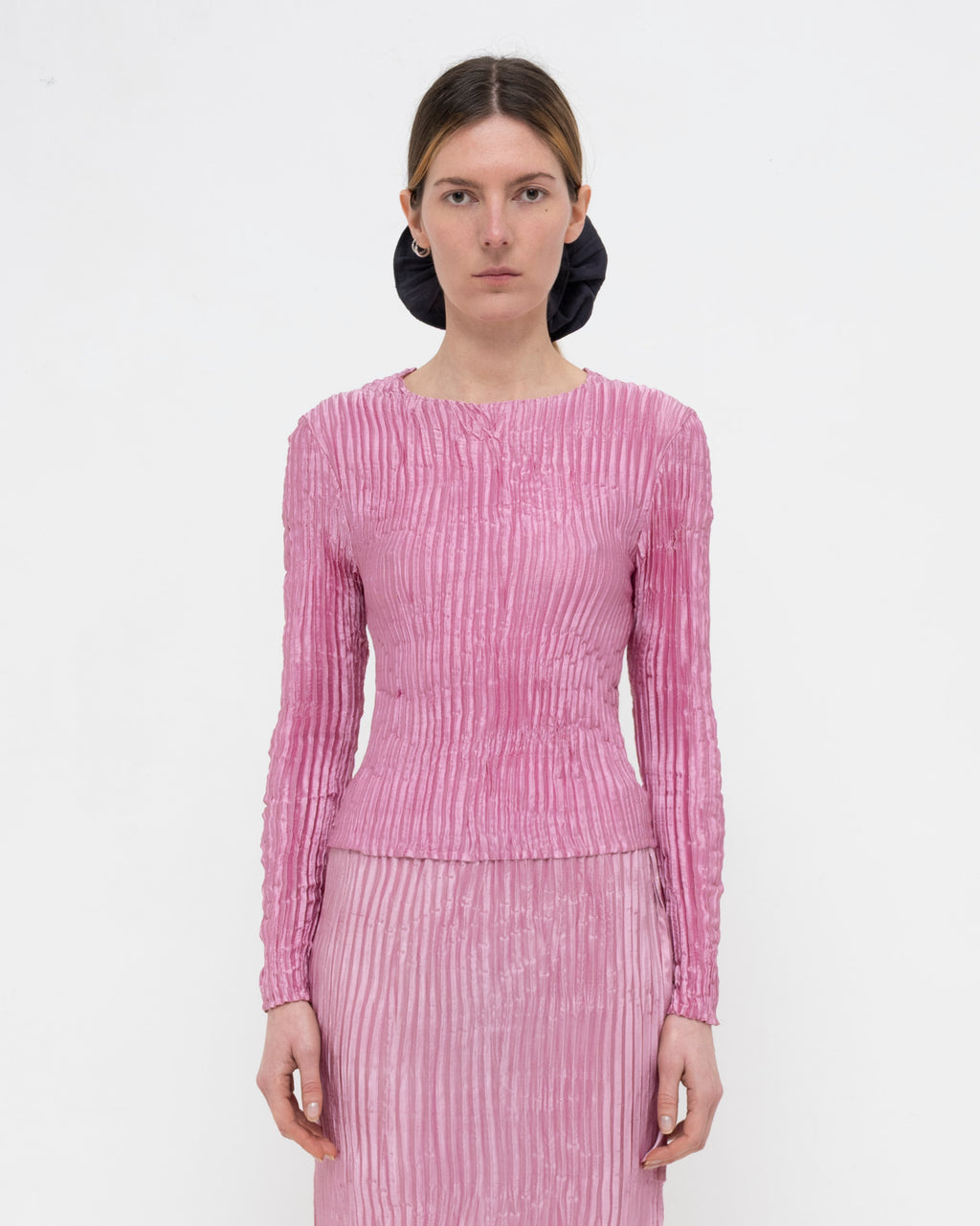 Plissé Satin Silk Sleeve Top