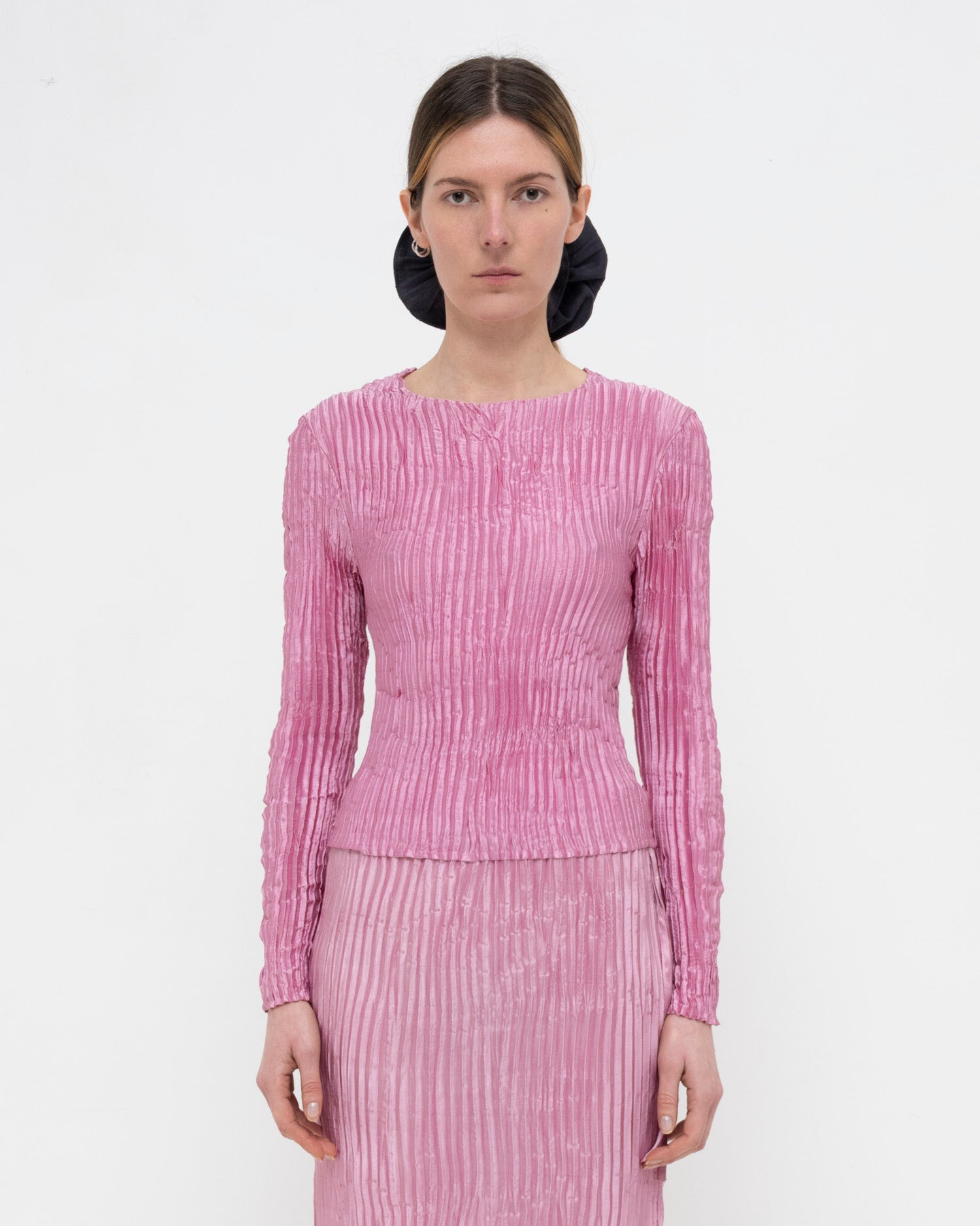 Plissé Satin Silk Sleeve Top