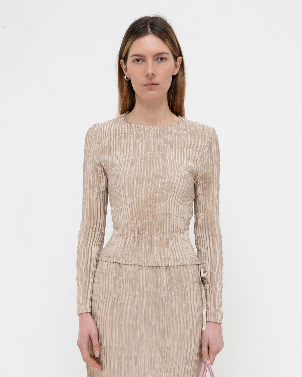 Plissé Satin Silk Sleeve Top