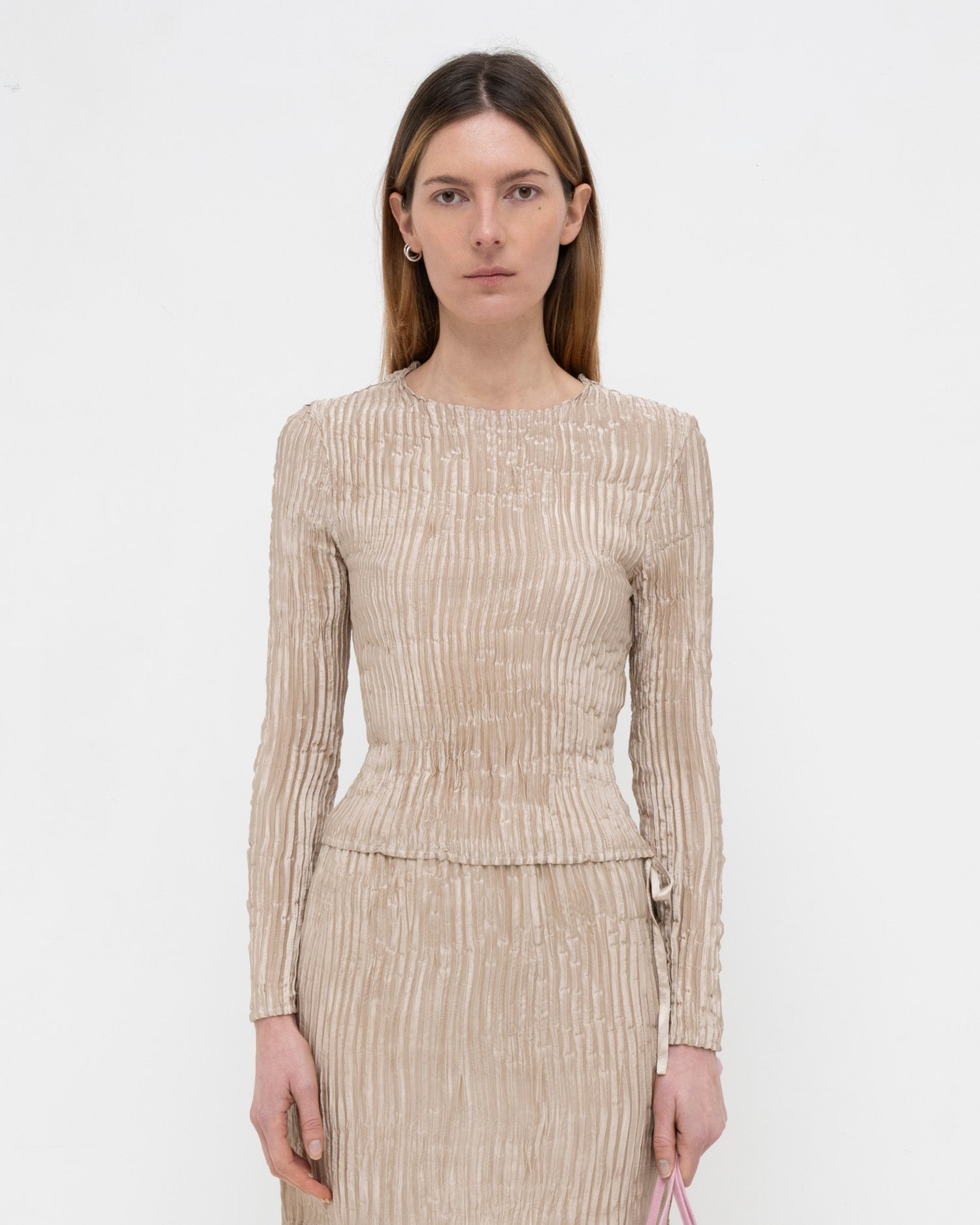 Plissé Satin Silk Sleeve Top