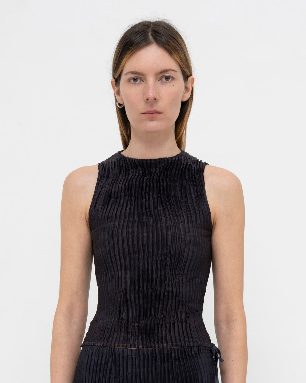 Plissé Satin Silk Tank Top