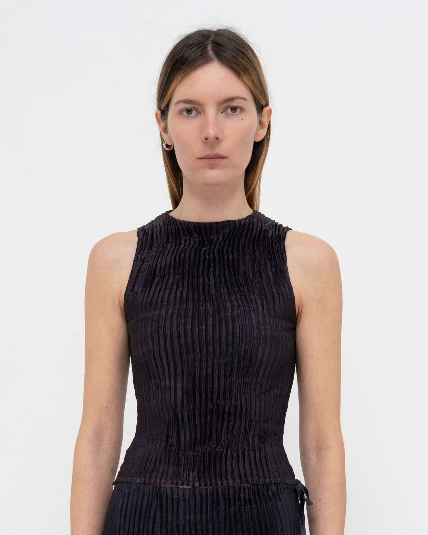 Plissé Satin Silk Tank Top and Scrunchie
