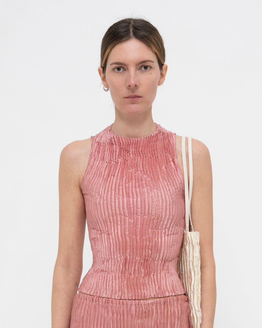 Plissé Satin Silk Tank Top