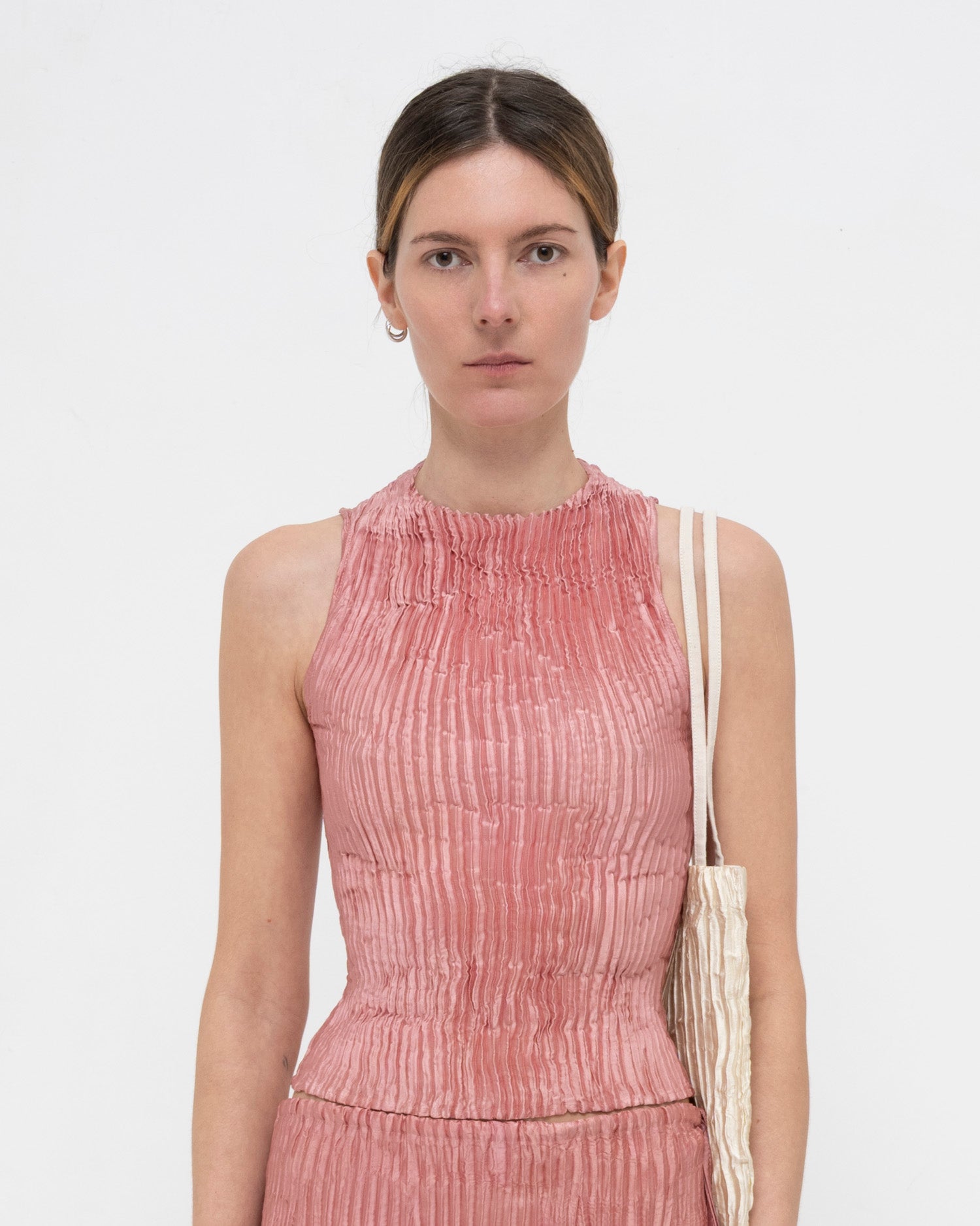 Plissé Satin Silk Tank Top and Scrunchie