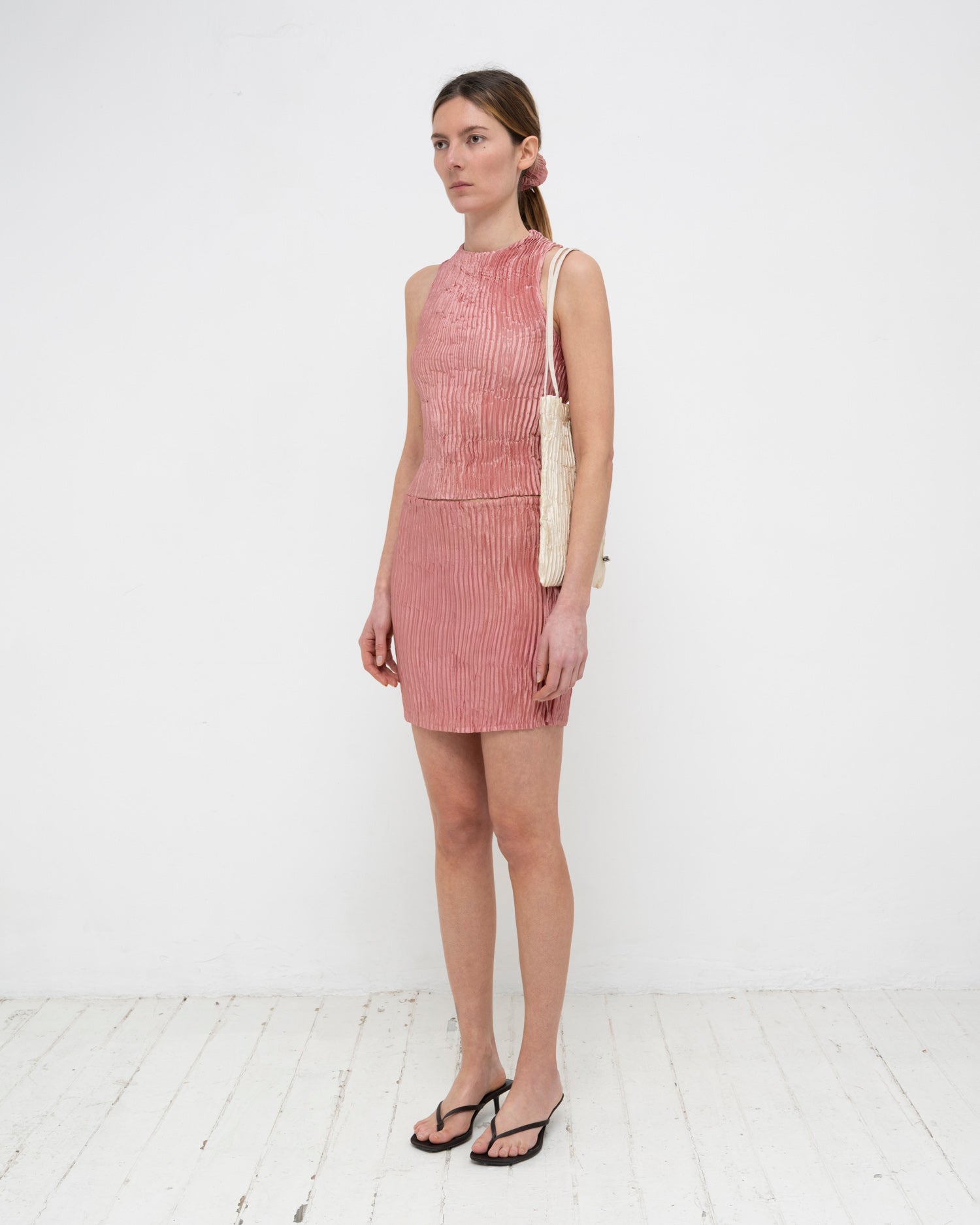 Plissé Satin Silk Tank Top