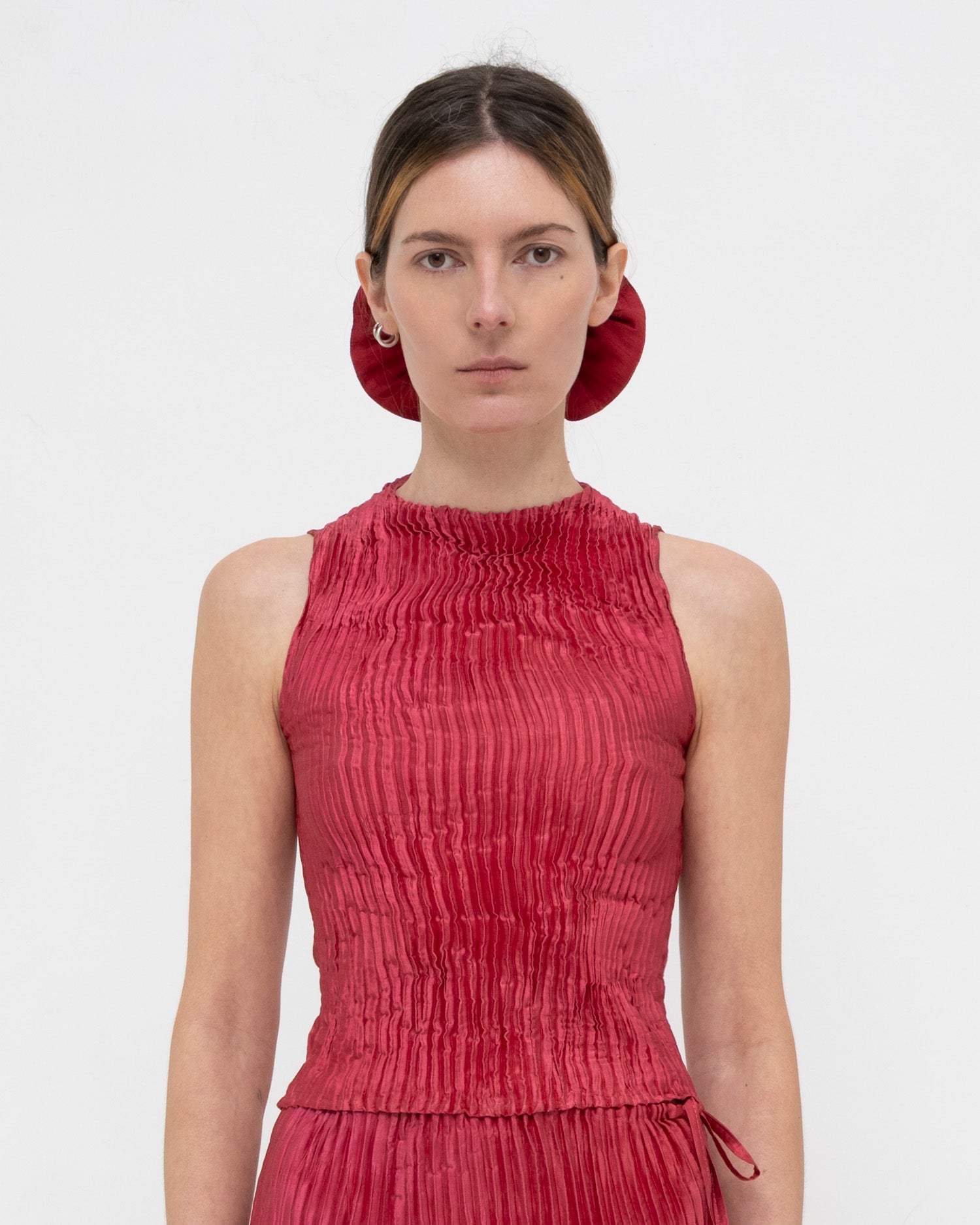 Plissé Satin Silk Tank Top