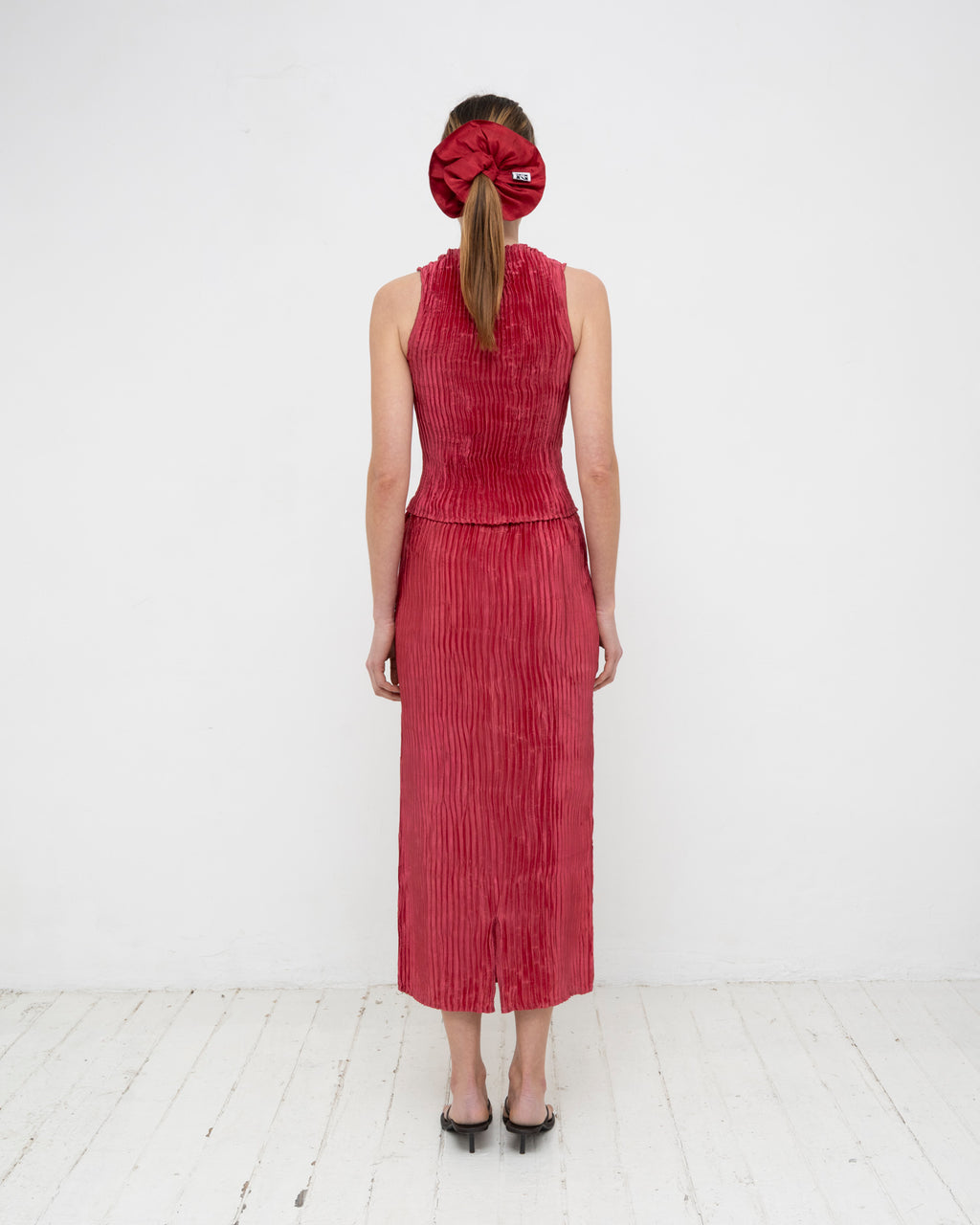 Plissé Satin Silk Tank Top and Long Skirt