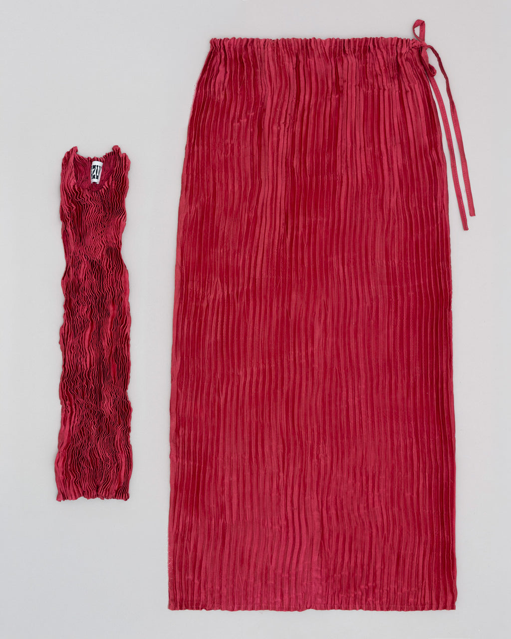 Plissé Satin Silk Tank Top and Long Skirt
