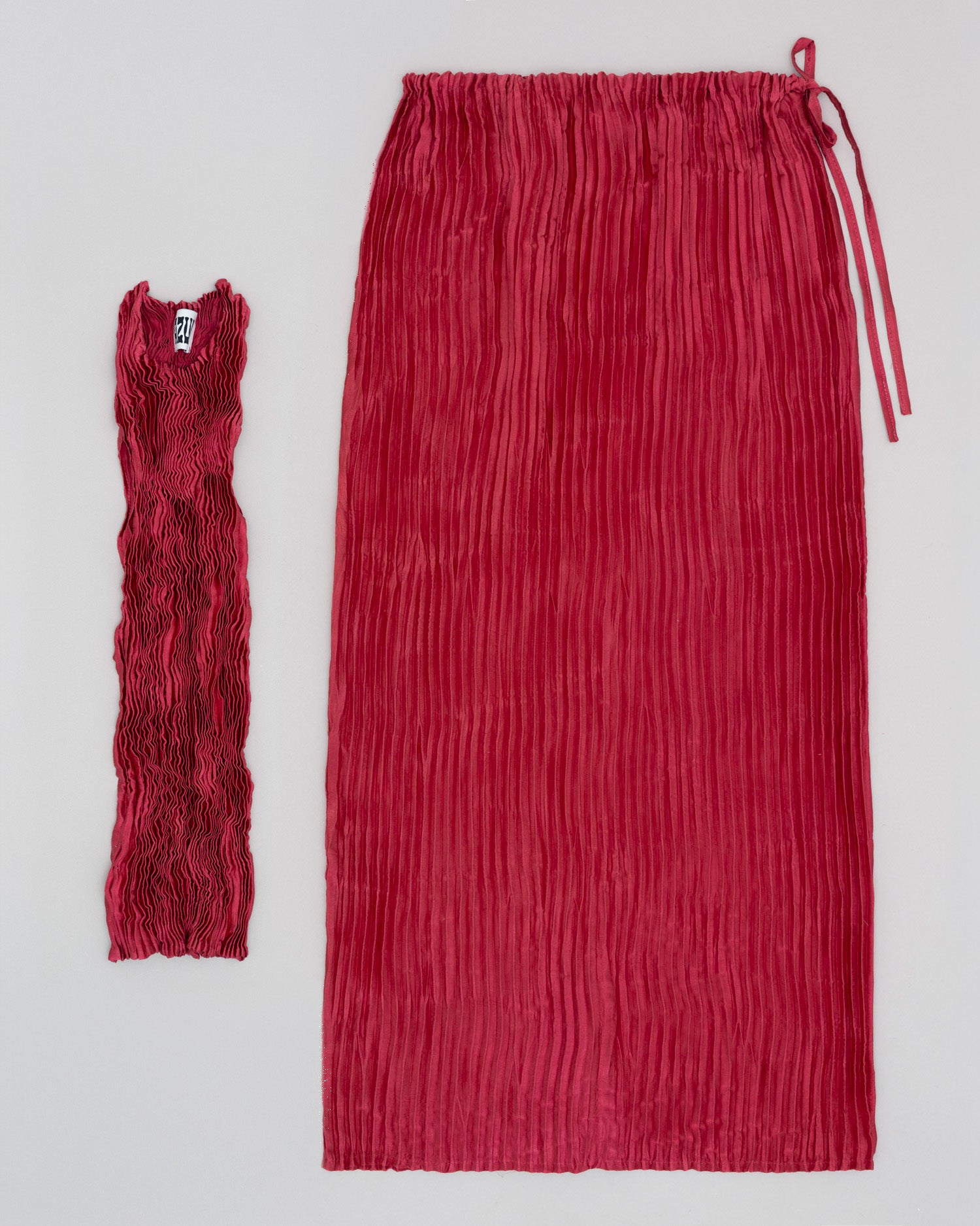 Plissé Satin Silk Tank Top and Long Skirt