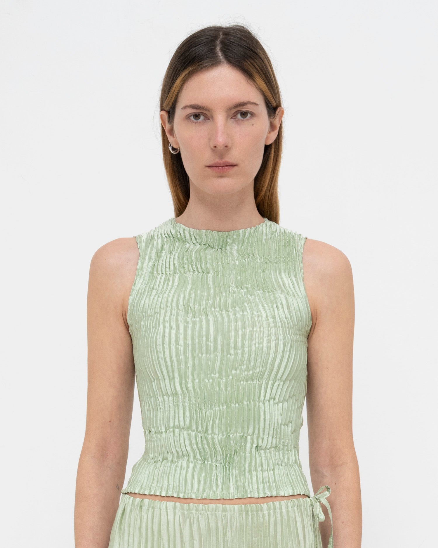 Plissé Satin Silk Tank Top