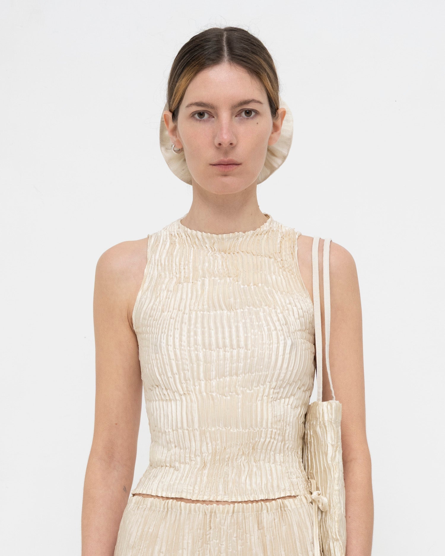 Plissé Satin Silk Tank Top