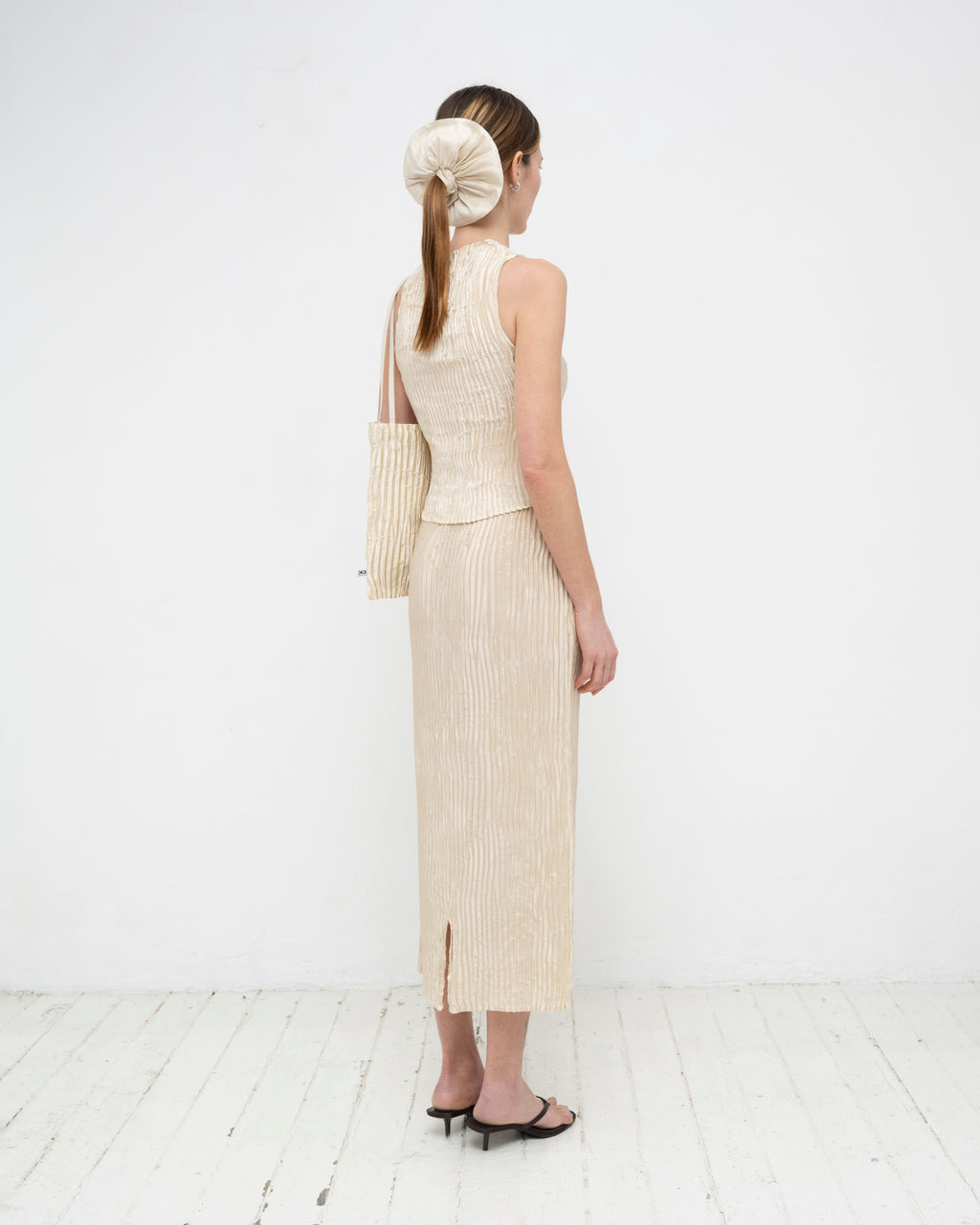 Plissé Satin Silk Tank Top and Long Skirt