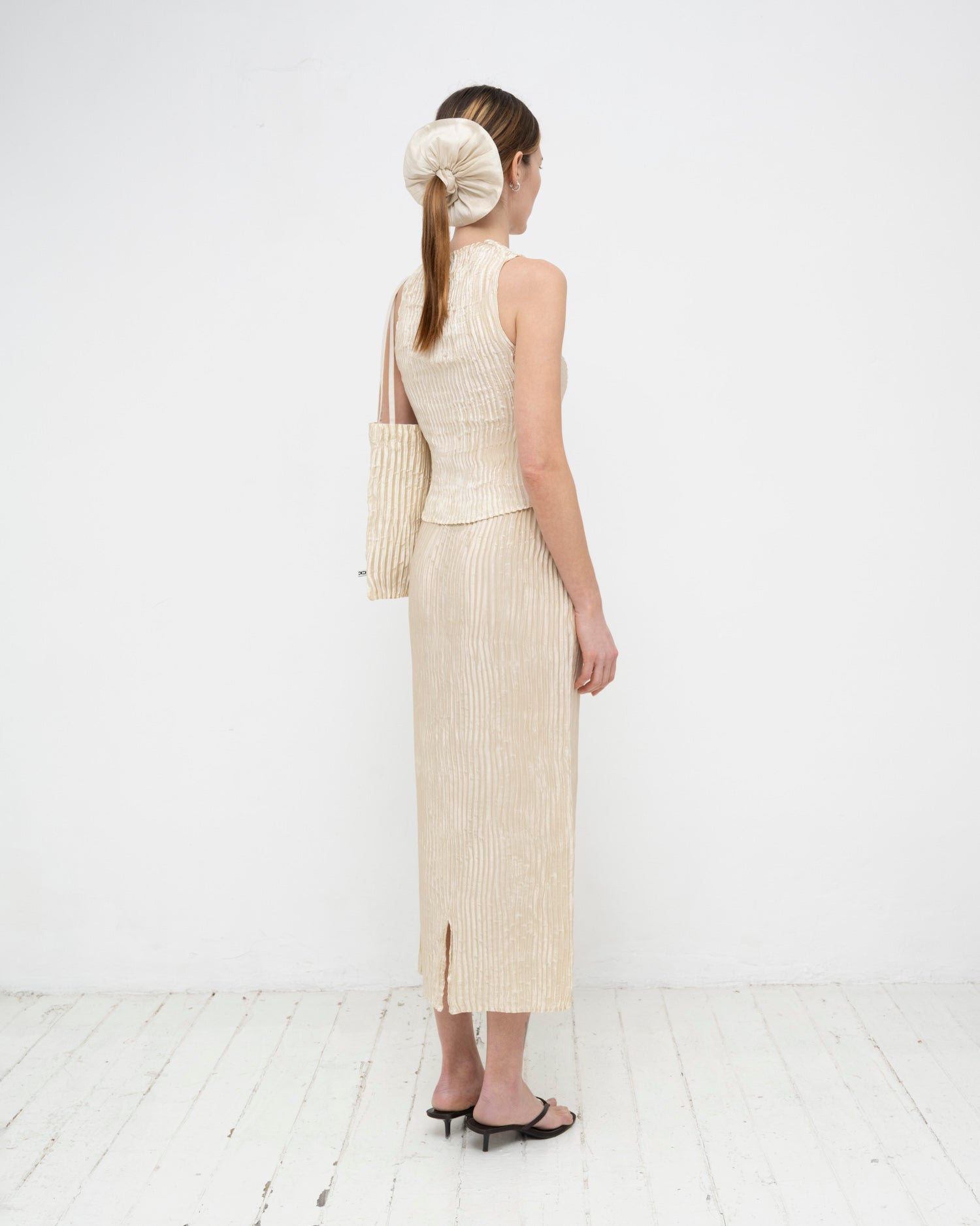 Plissé Satin Silk Tank Top and Long Skirt