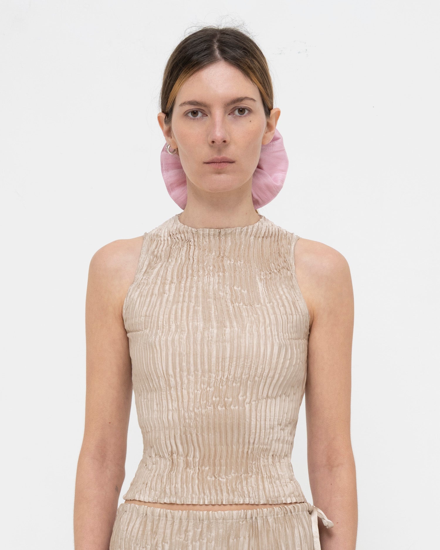 Plissé Satin Silk Tank Top