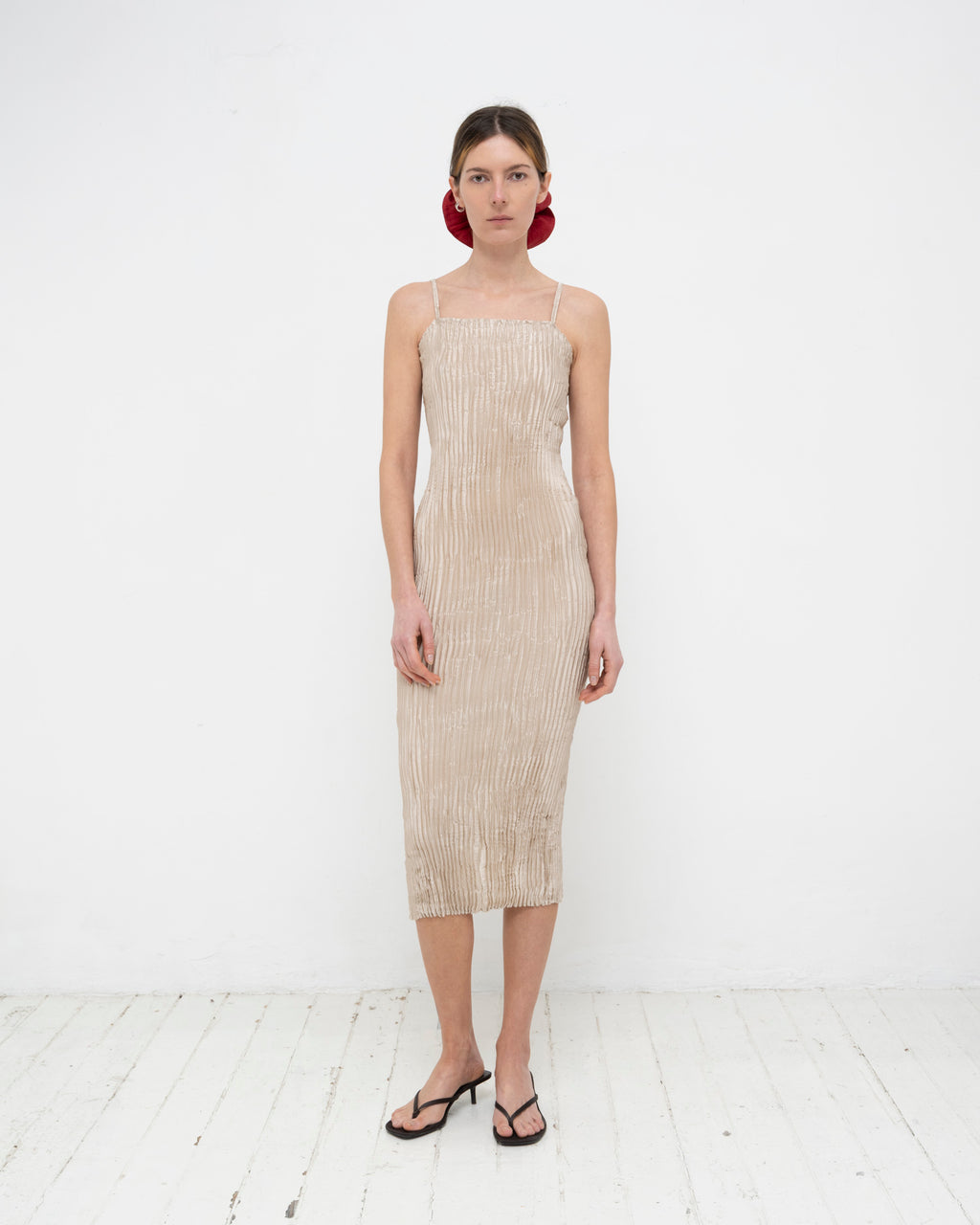 Plissé Satin Silk Tube Long Dress