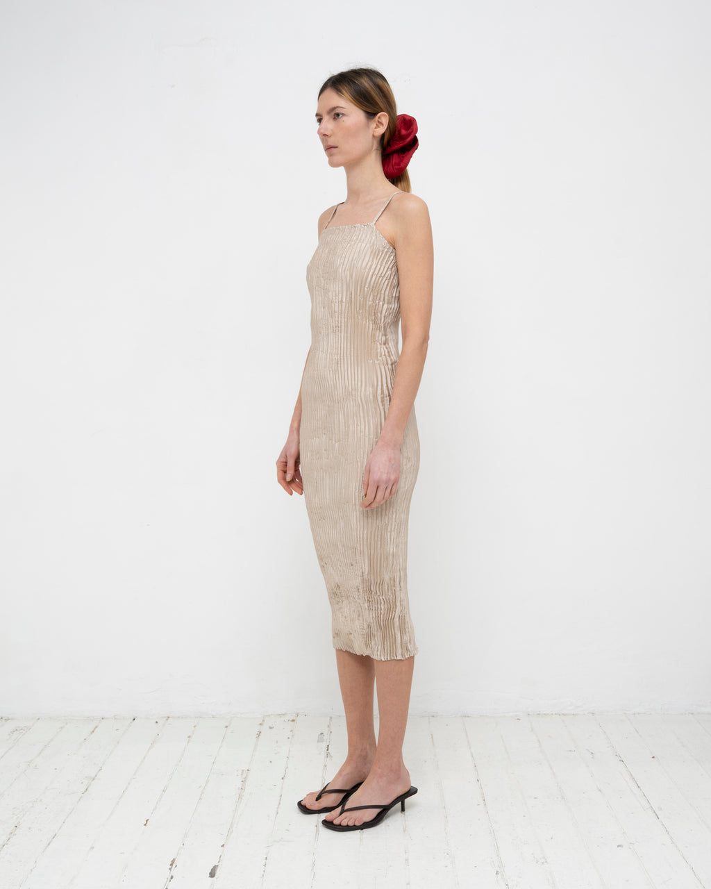 Plissé Satin Silk Tube Long Dress