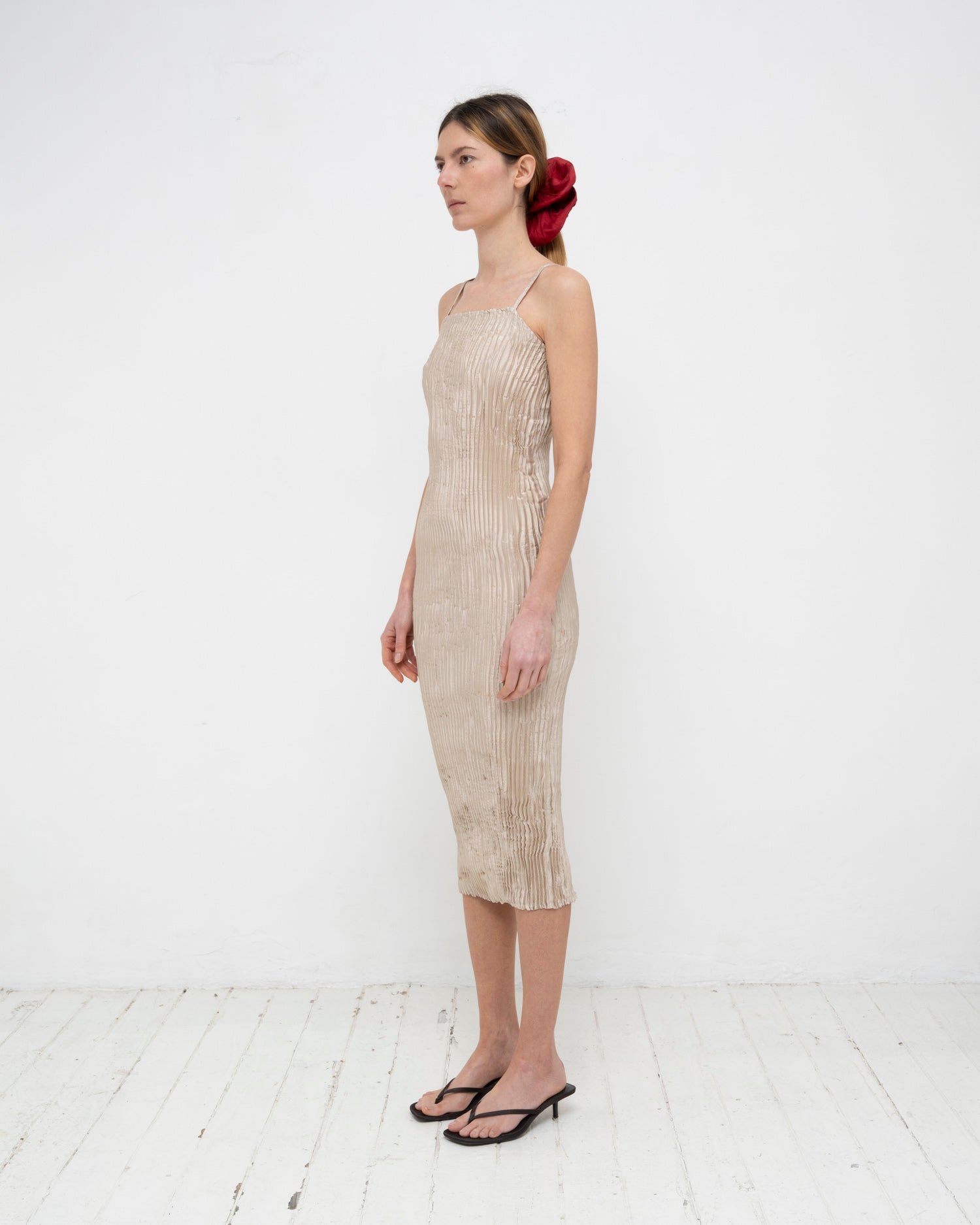 Plissé Satin Silk Tube Long Dress