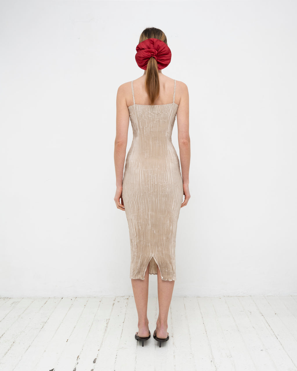 Plissé Satin Silk Tube Long Dress