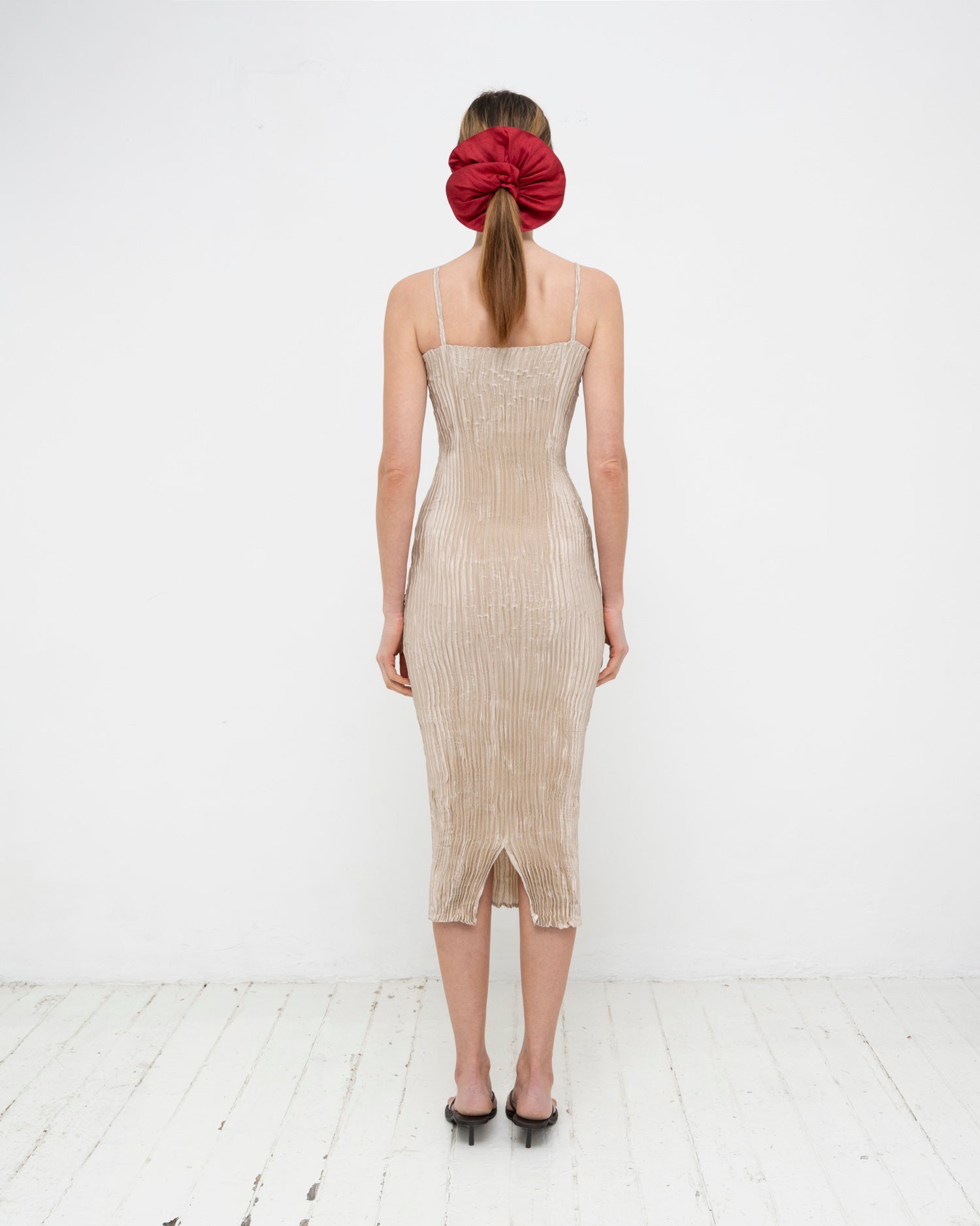 Plissé Satin Silk Tube Long Dress