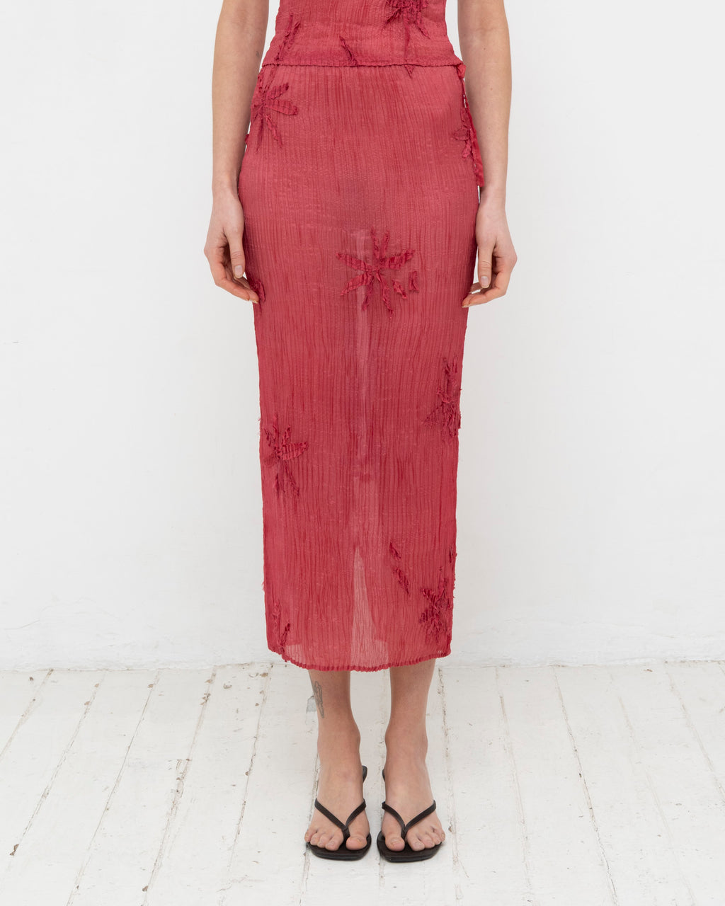 Plissé Tabby Silk Offcuts Long Skirt