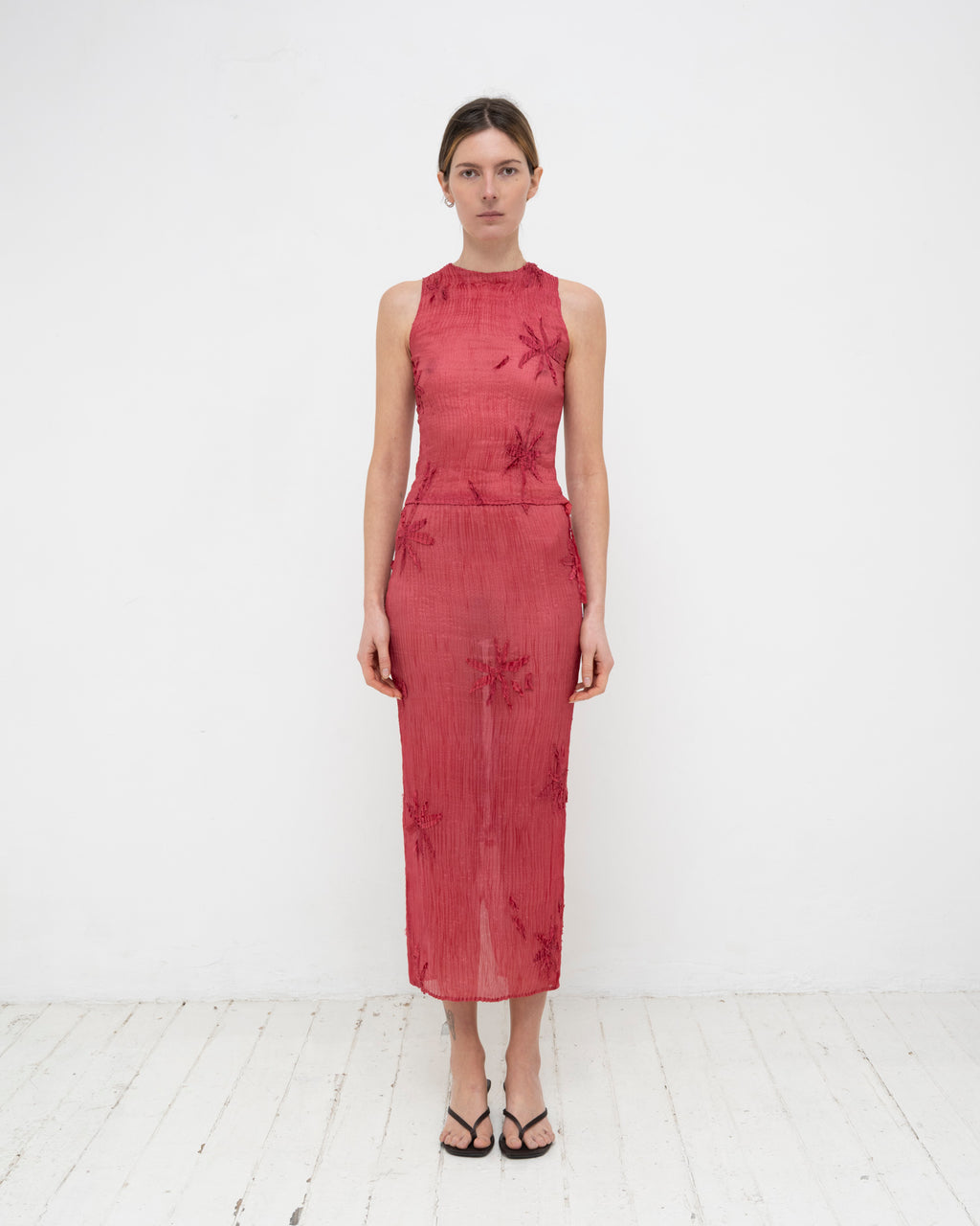 Plissé Tabby Silk Offcuts Long Skirt