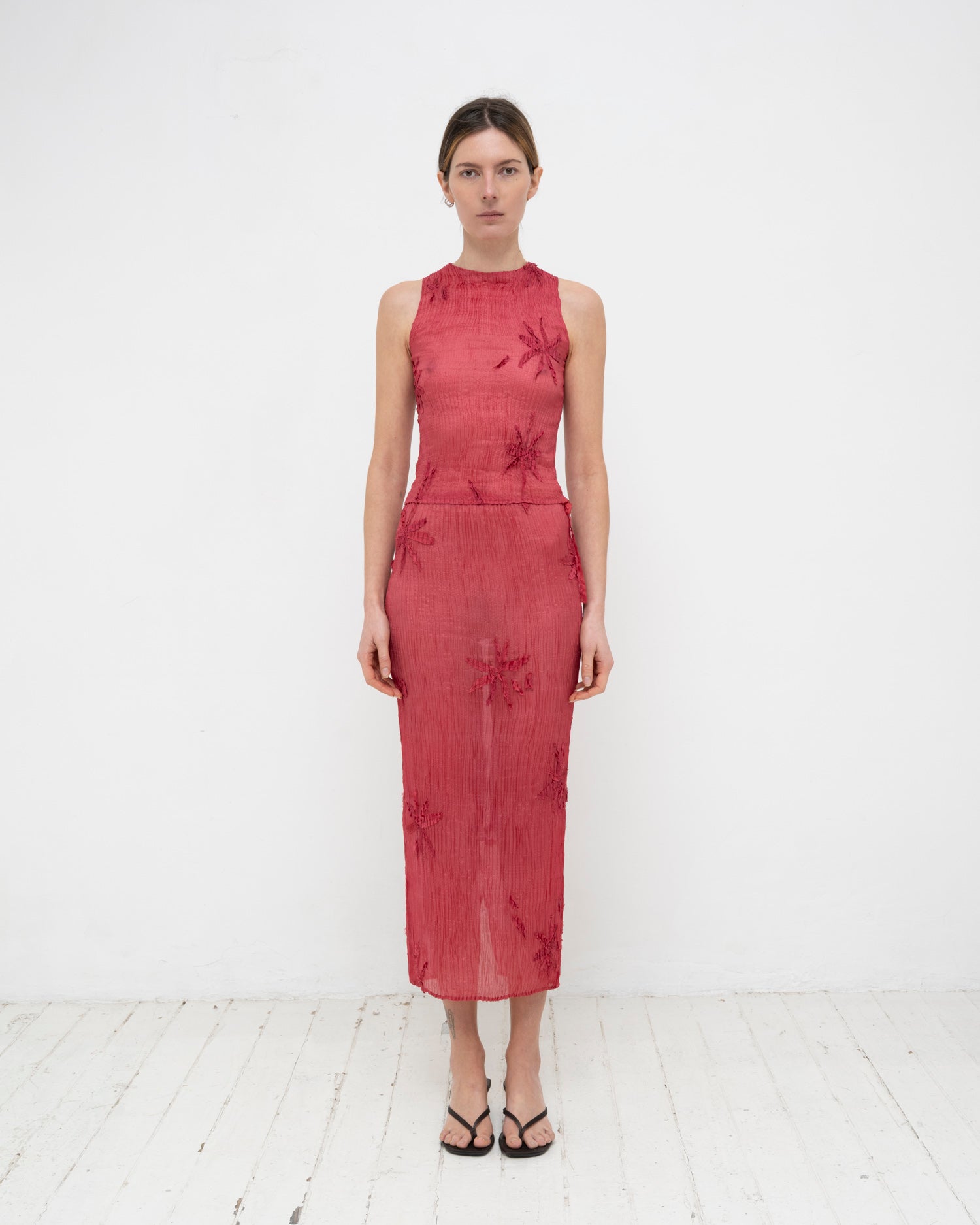 Plissé Tabby Silk Offcuts Long Skirt