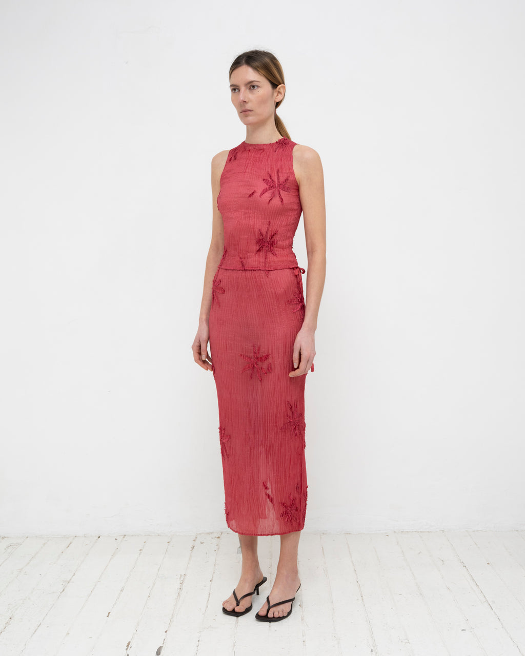Plissé Tabby Silk Offcuts Long Skirt