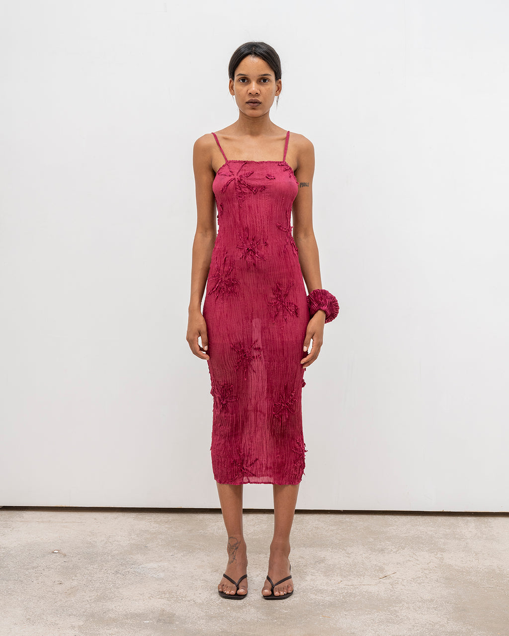 Plissé Tabby Silk Offcuts Tube Long Dress