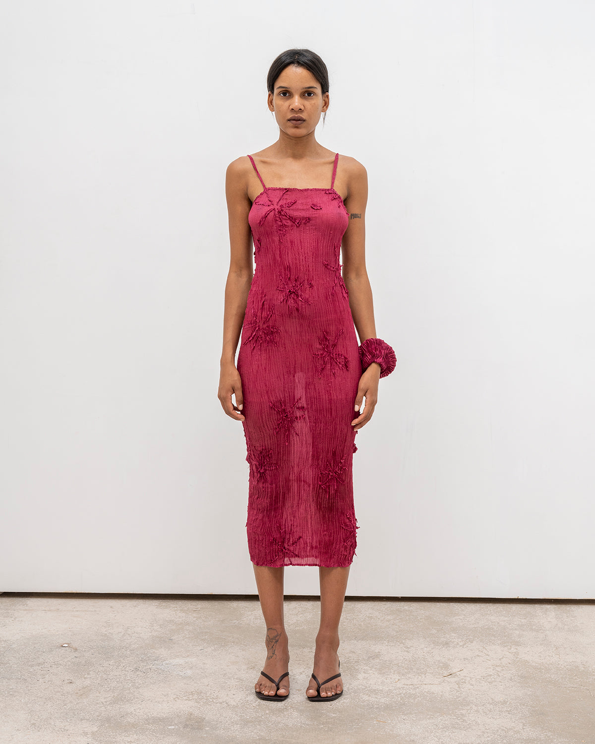 Plissé Tabby Silk Offcuts Tube Long Dress