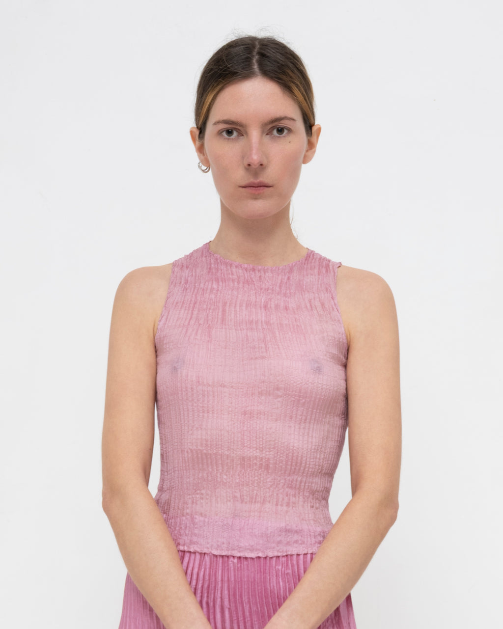 Plissé Tabby Silk Tank Top