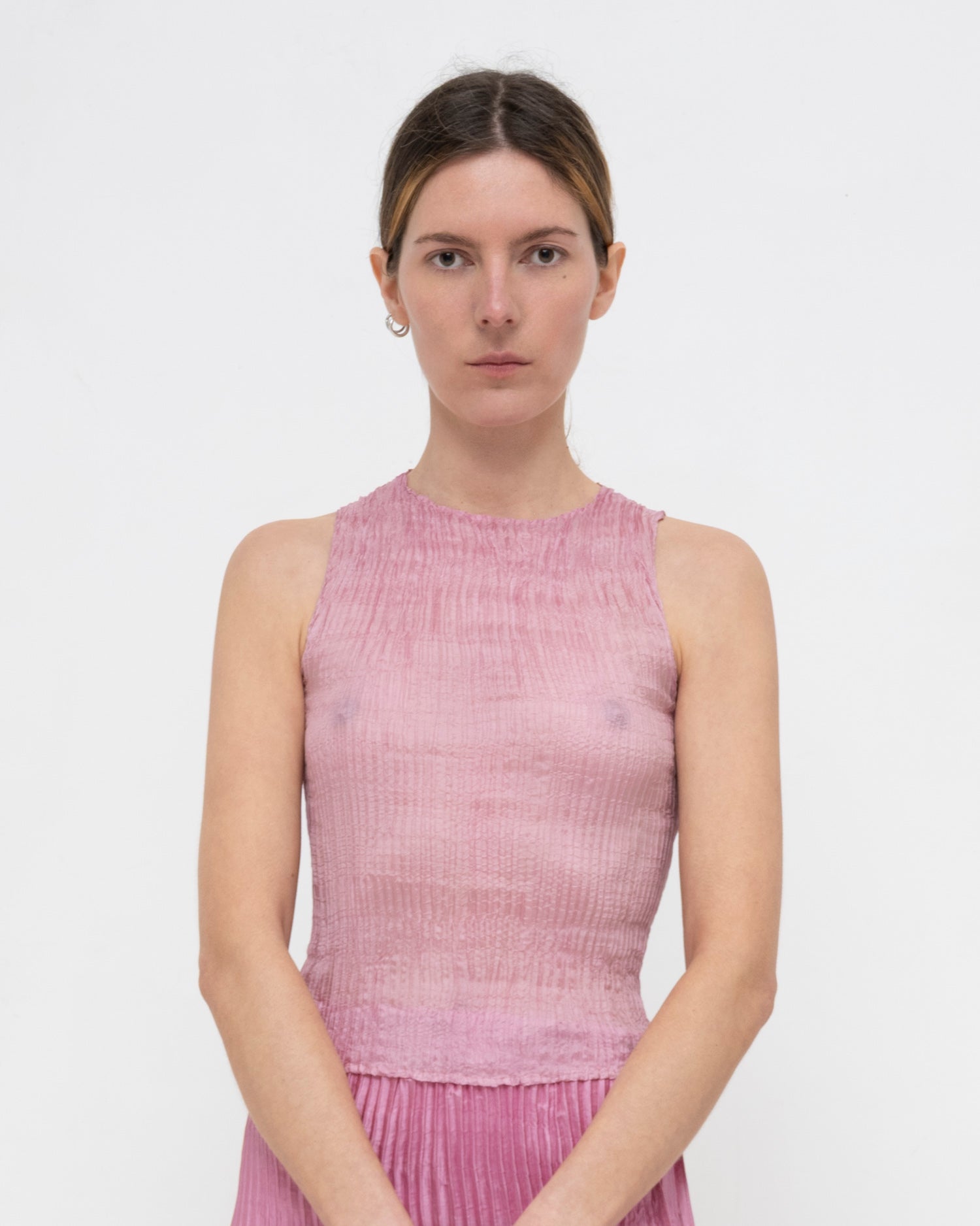 Plissé Tabby Silk Tank Top