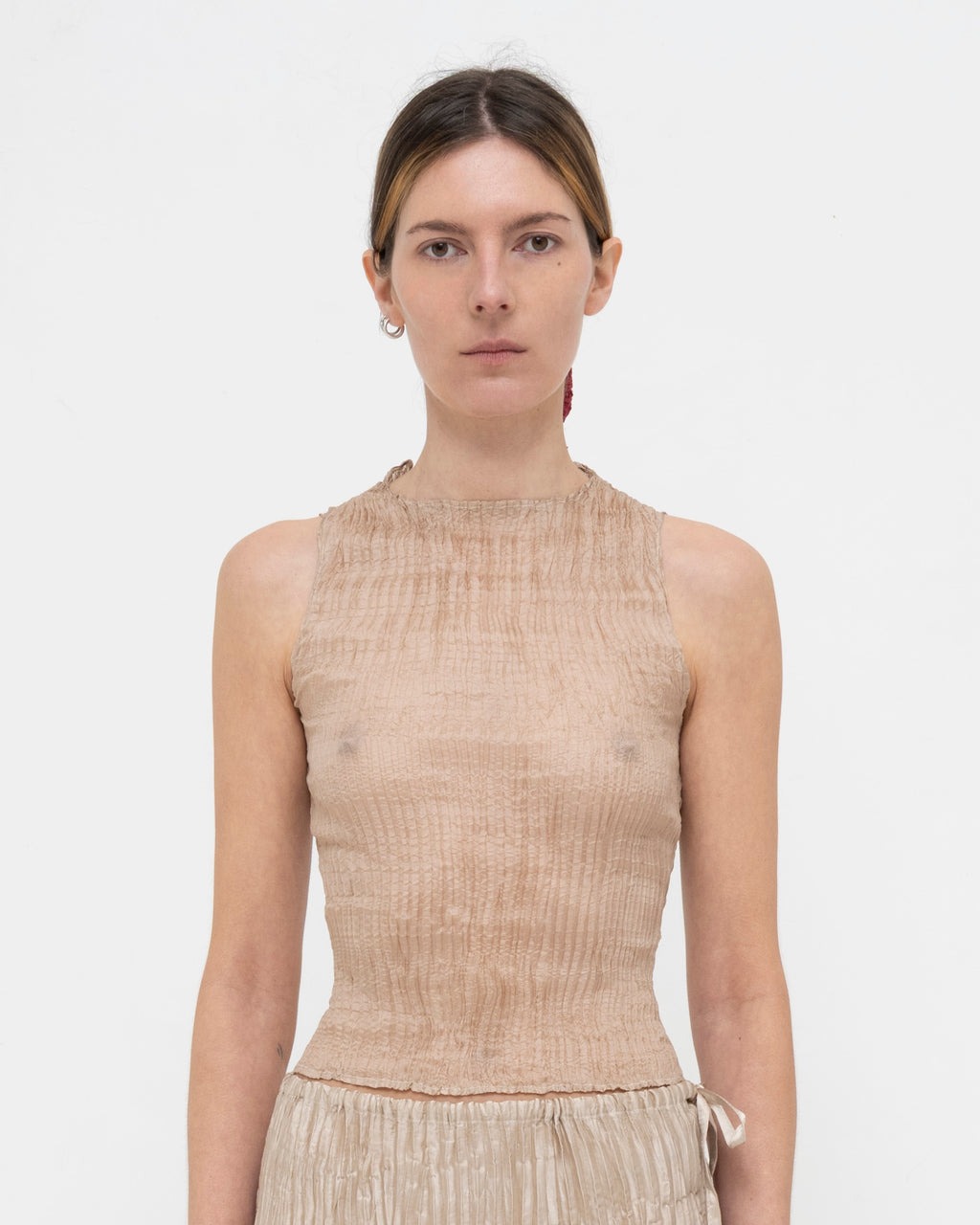 Plissé Tabby Silk Tank Top