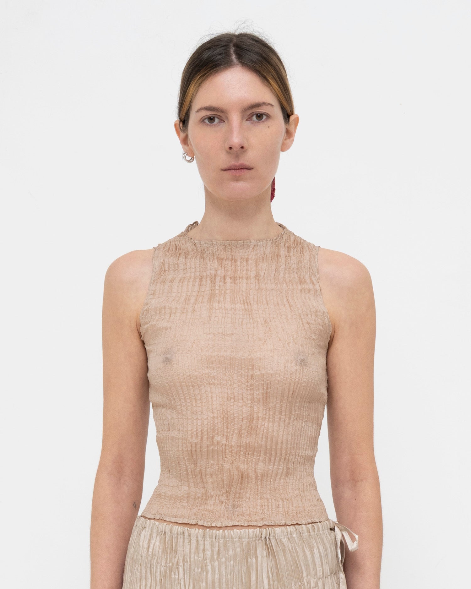 Plissé Tabby Silk Tank Top