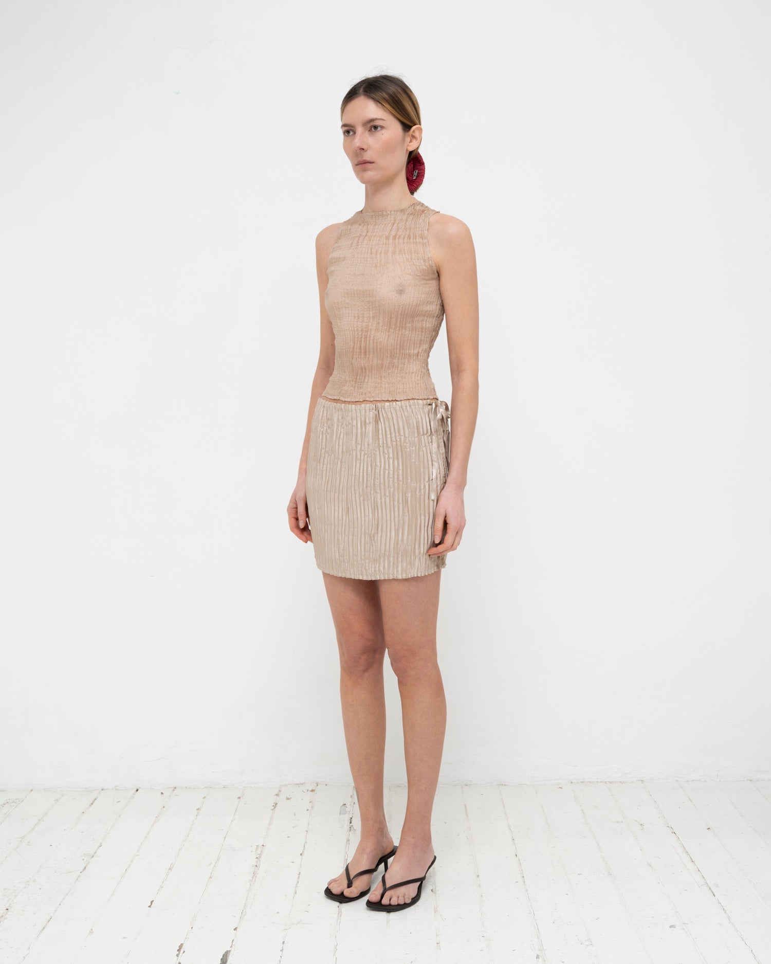 Plissé Tabby Silk Tank Top