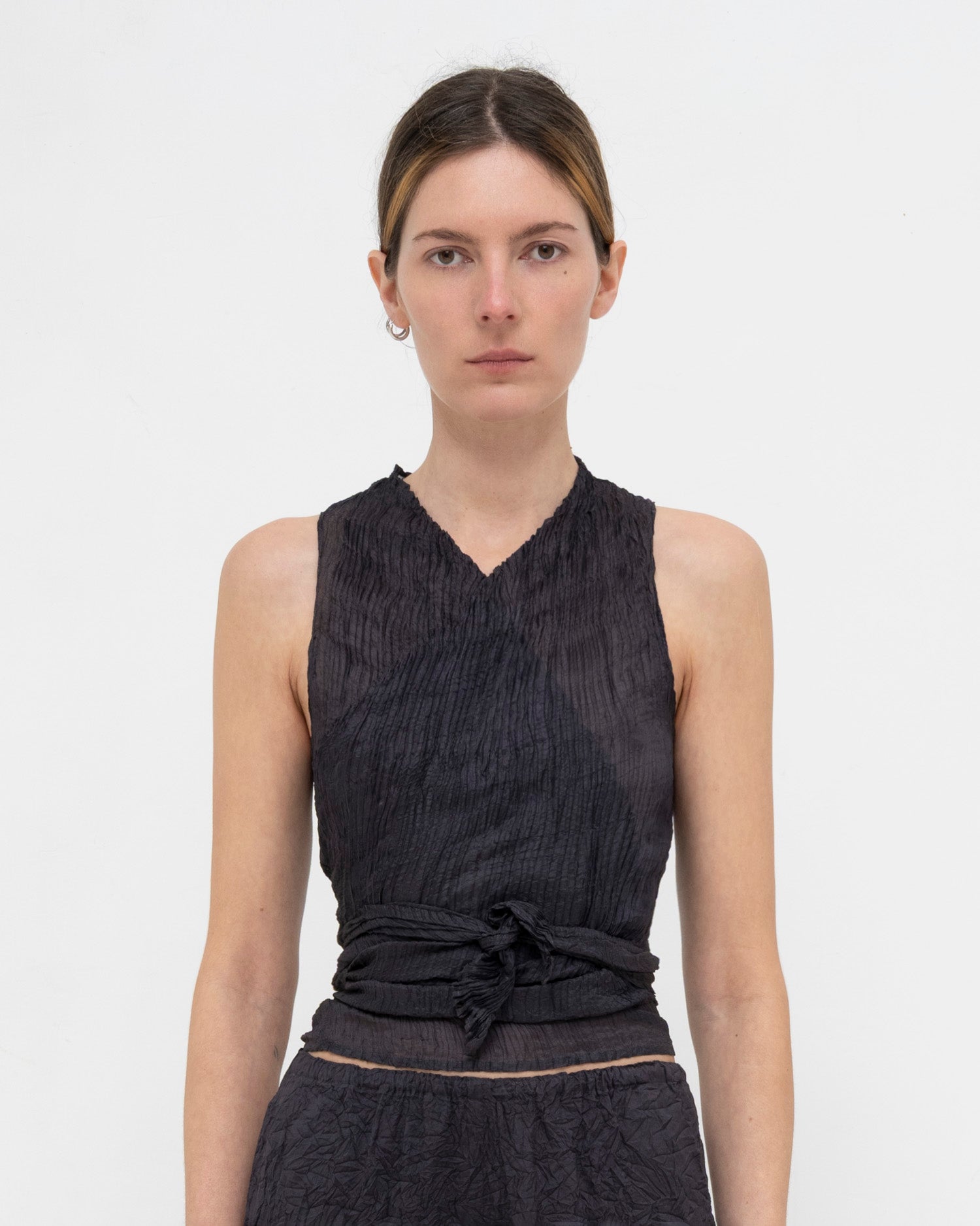 Plissé Tabby Silk Wrap Top