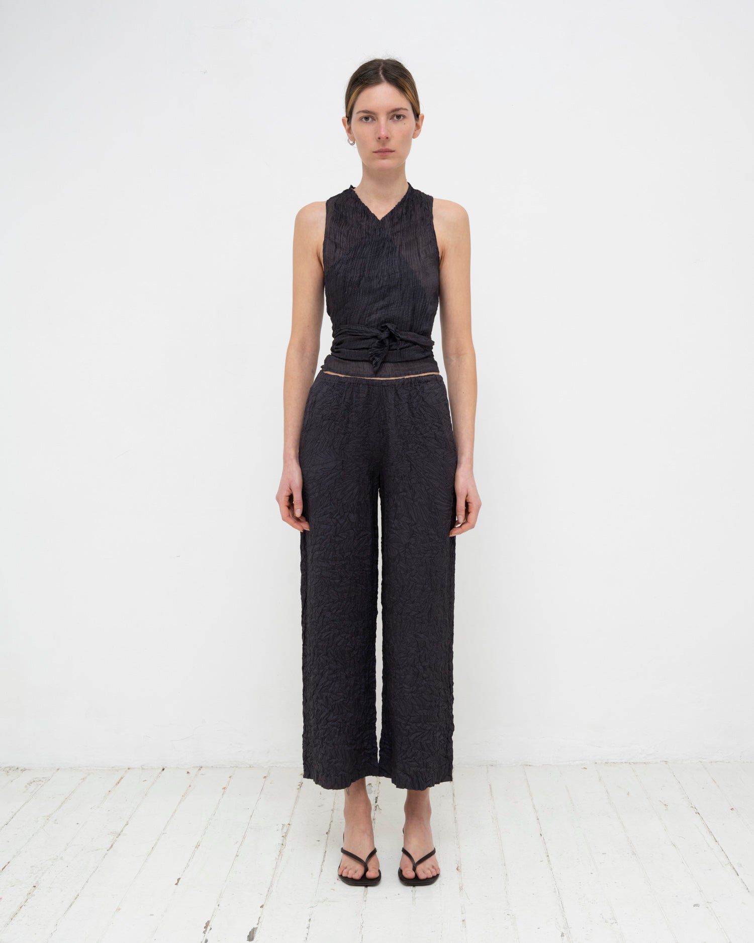Plissé Tabby Silk Wrap Top