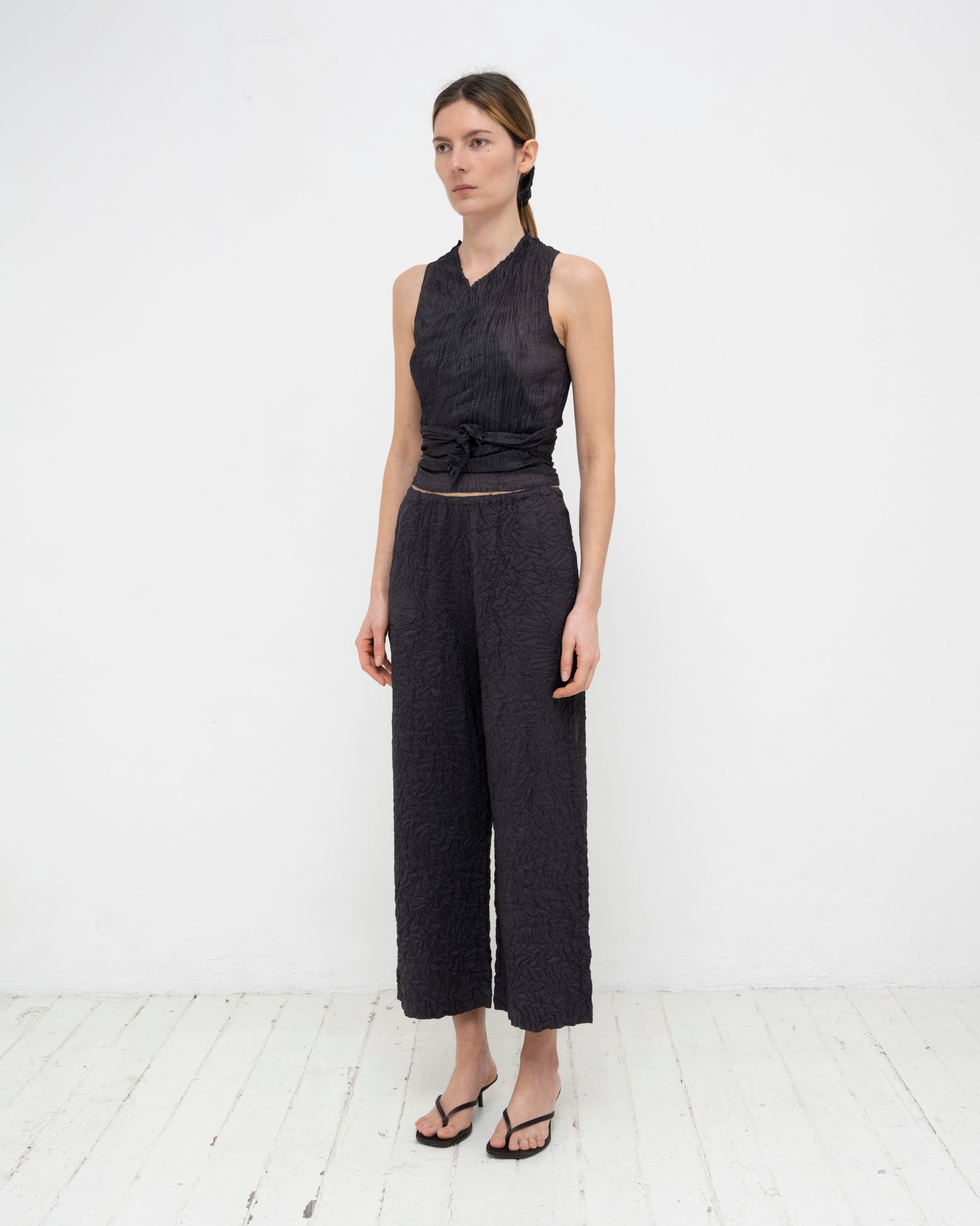 Plissé Tabby Silk Wrap Top