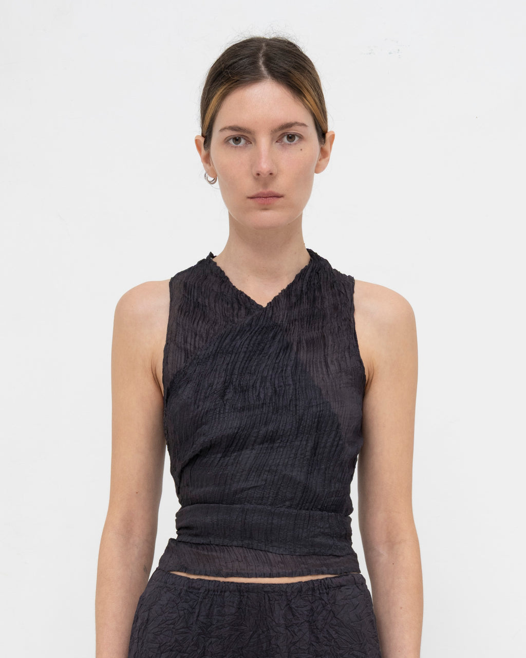 Plissé Tabby Silk Wrap Top