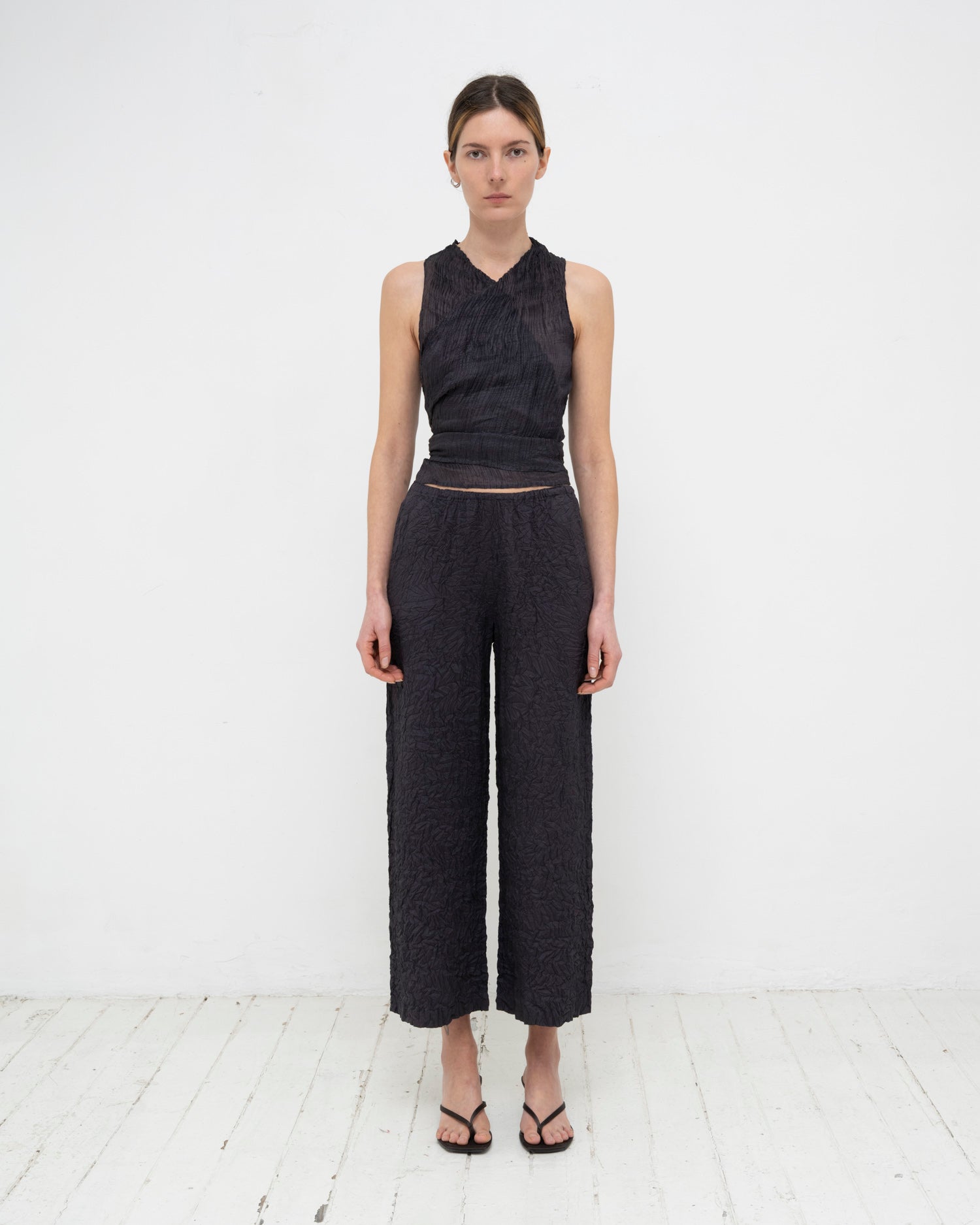 Plissé Tabby Silk Wrap Top