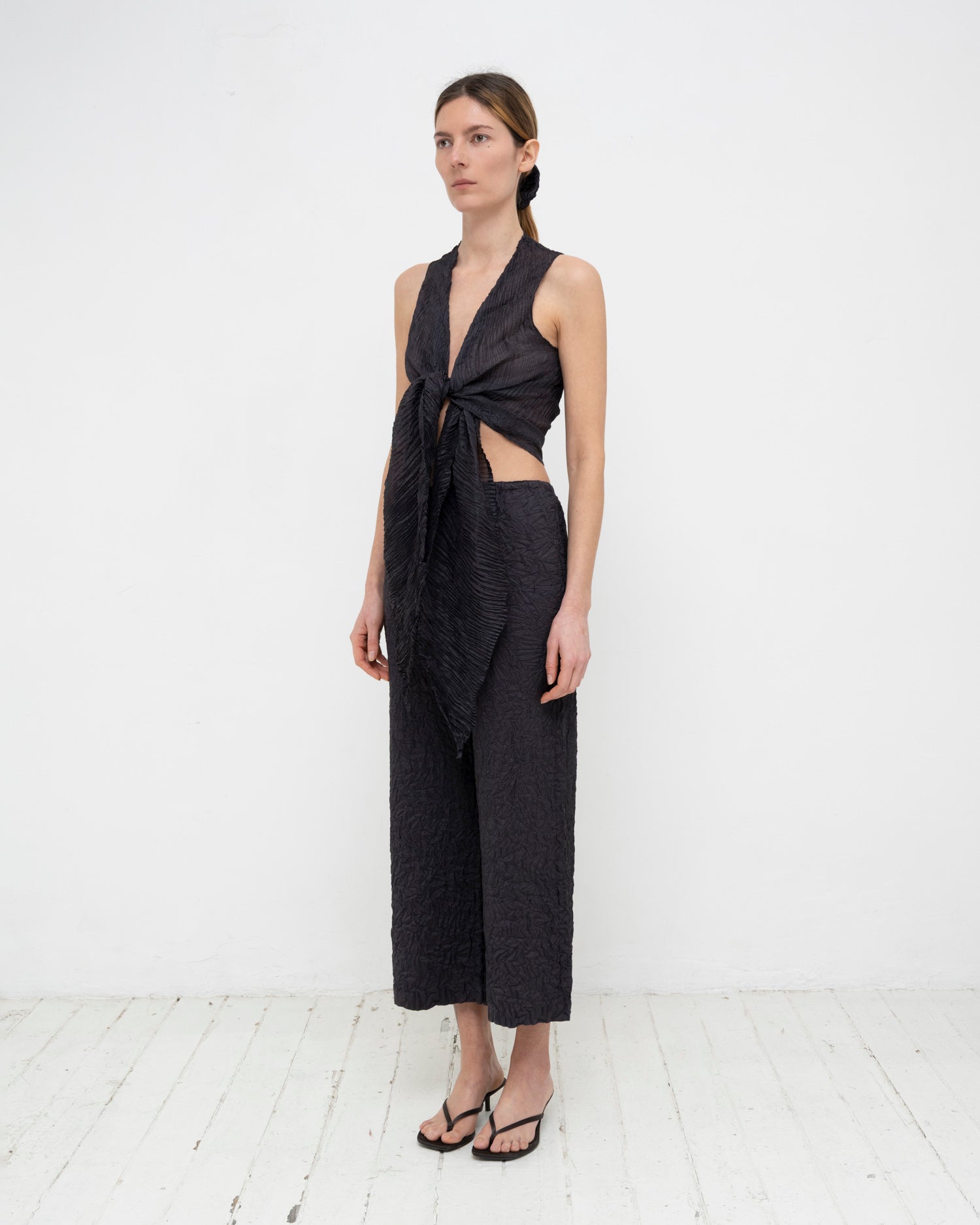 Plissé Tabby Silk Wrap Top
