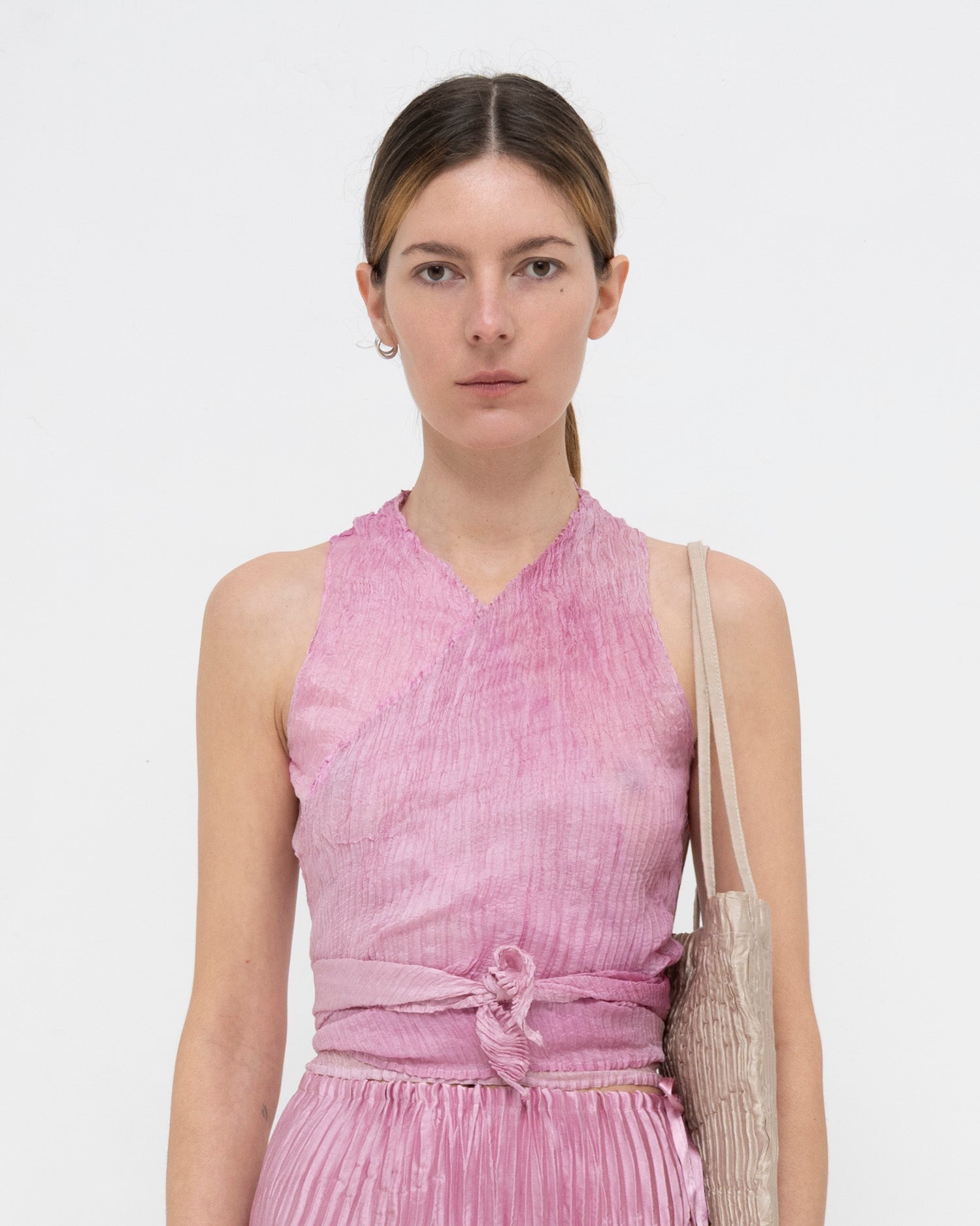 Plissé Tabby Silk Wrap Top