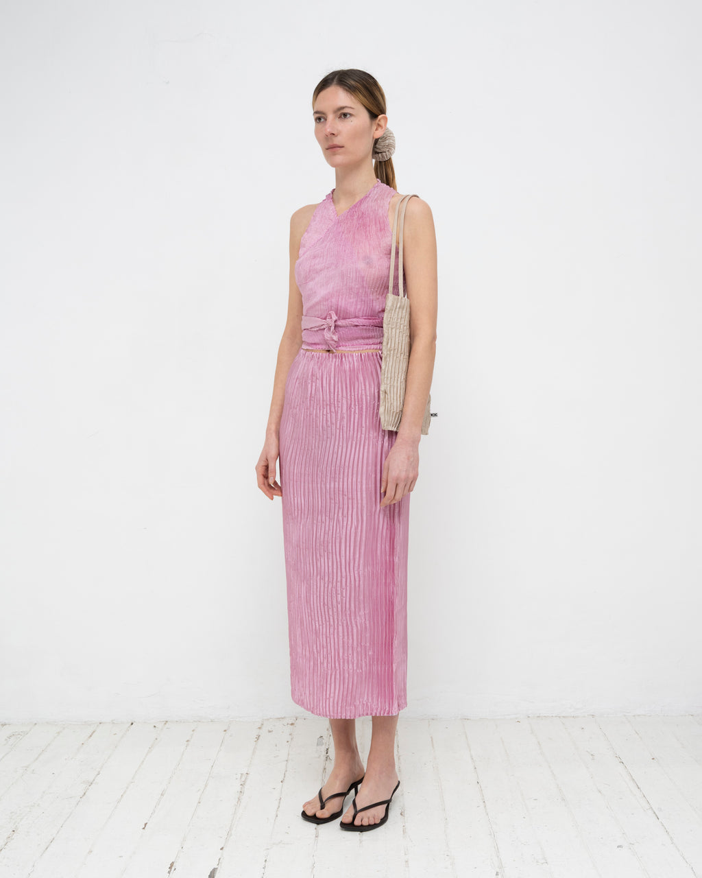Plissé Tabby Silk Wrap Top