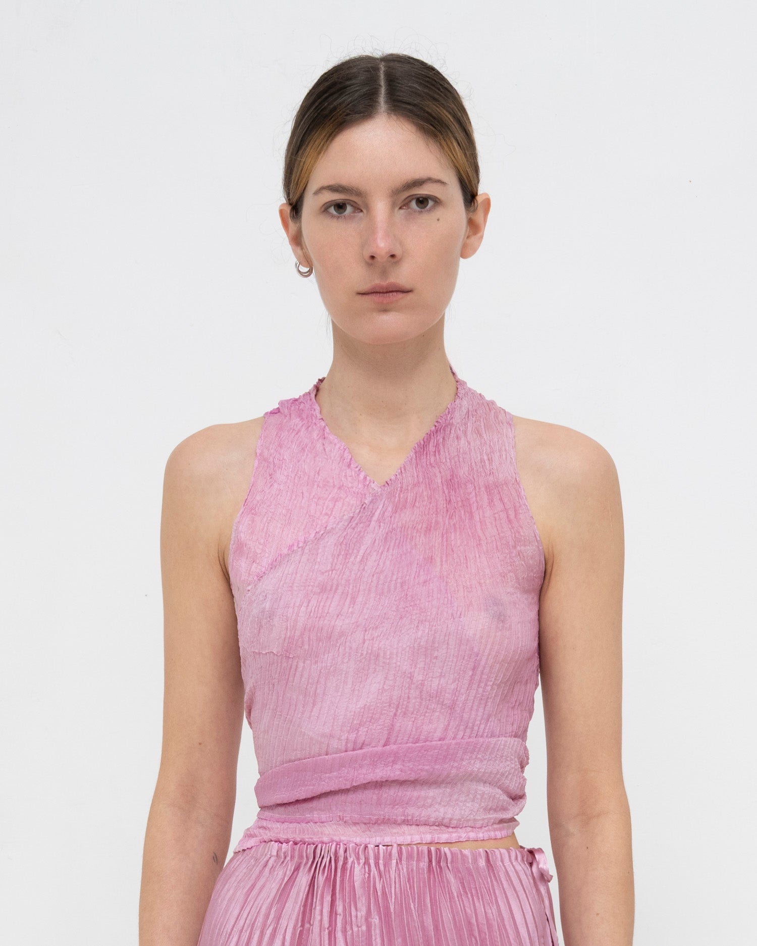 Plissé Tabby Silk Wrap Top