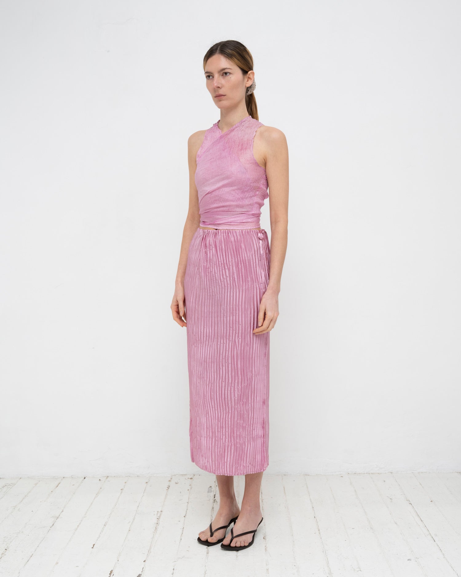 Plissé Tabby Silk Wrap Top