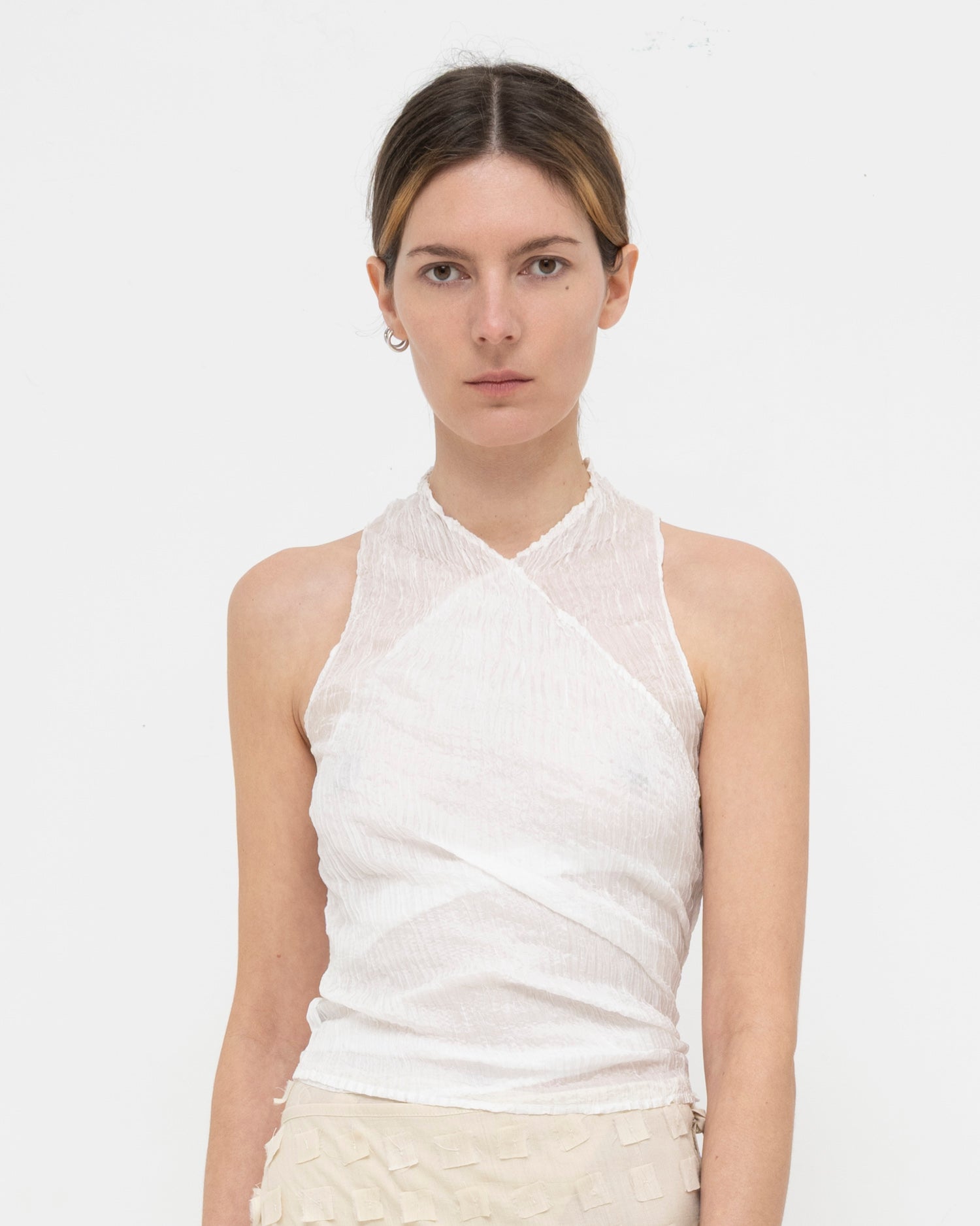 Plissé Tabby Silk Wrap Top
