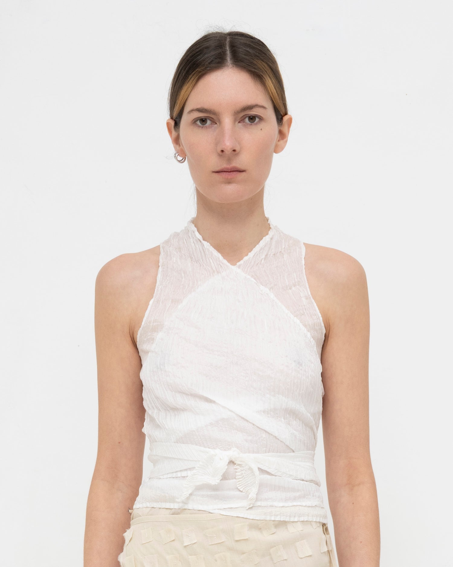 Plissé Tabby Silk Wrap Top