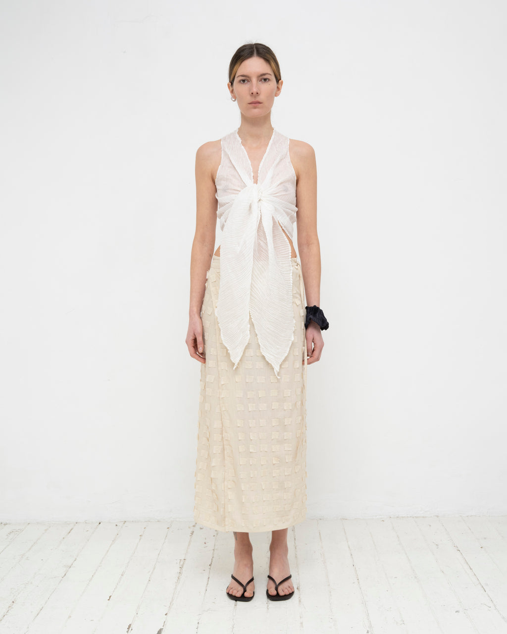 Plissé Tabby Silk Wrap Top
