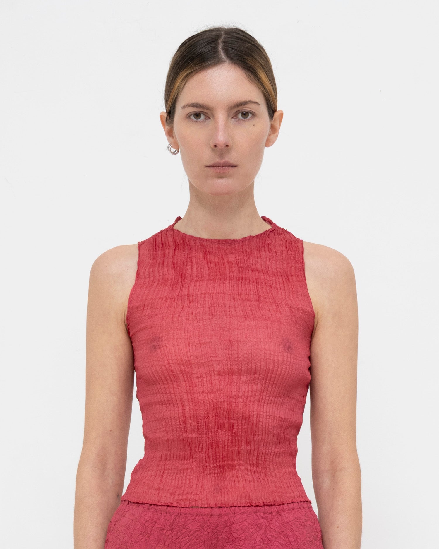 Plissé Tabby Silk Tank Top
